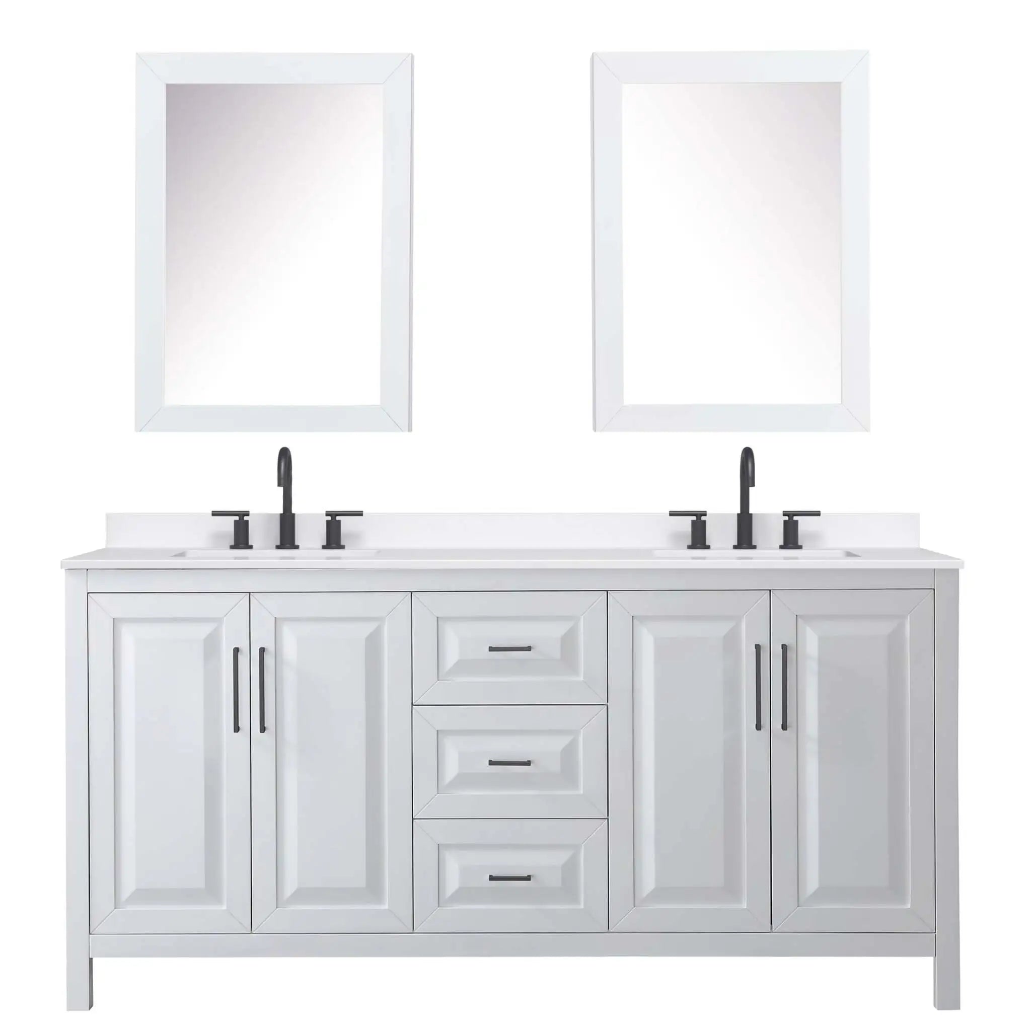 72" Daria Double Bathroom Vanity in White with Matte Black Trim & Medicine Cabinet by Wyndham