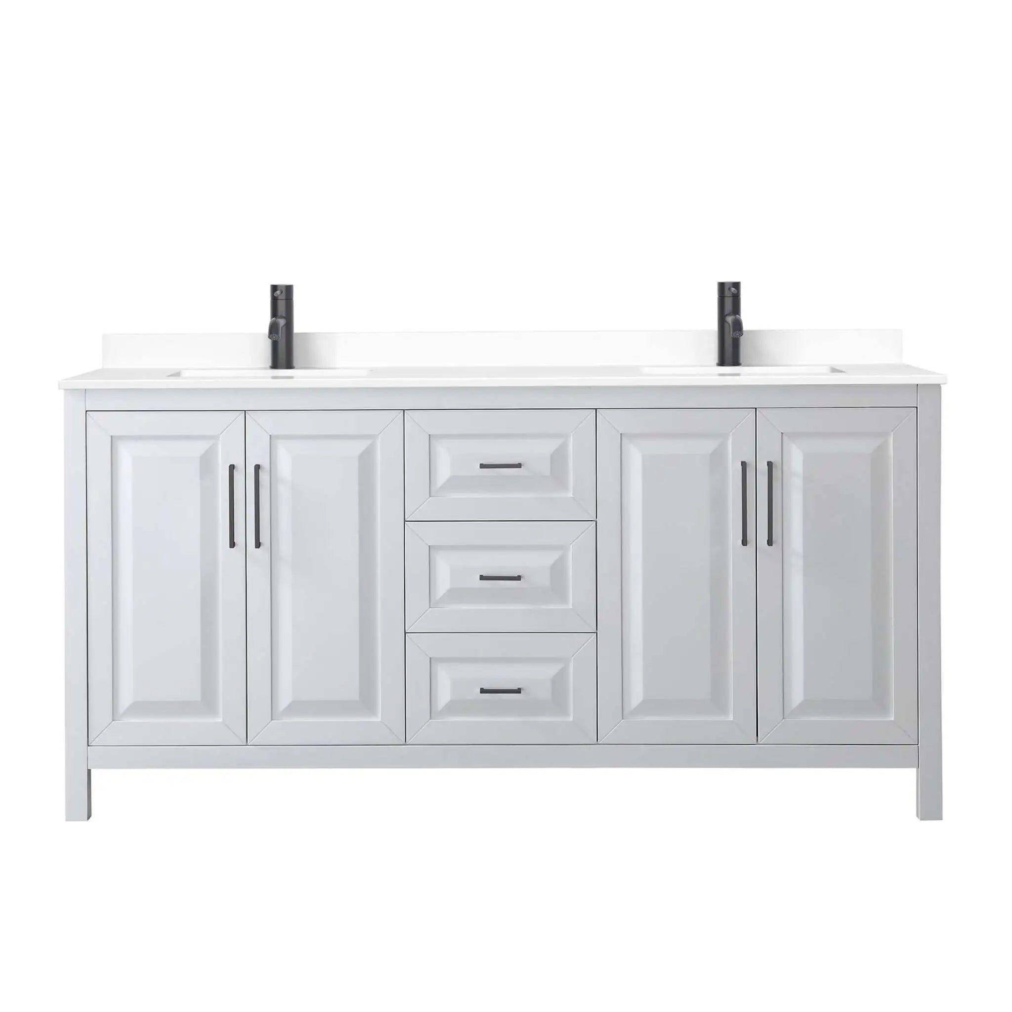 72" Daria Double Bathroom Vanity in White with Matte Black Trim by Wyndham