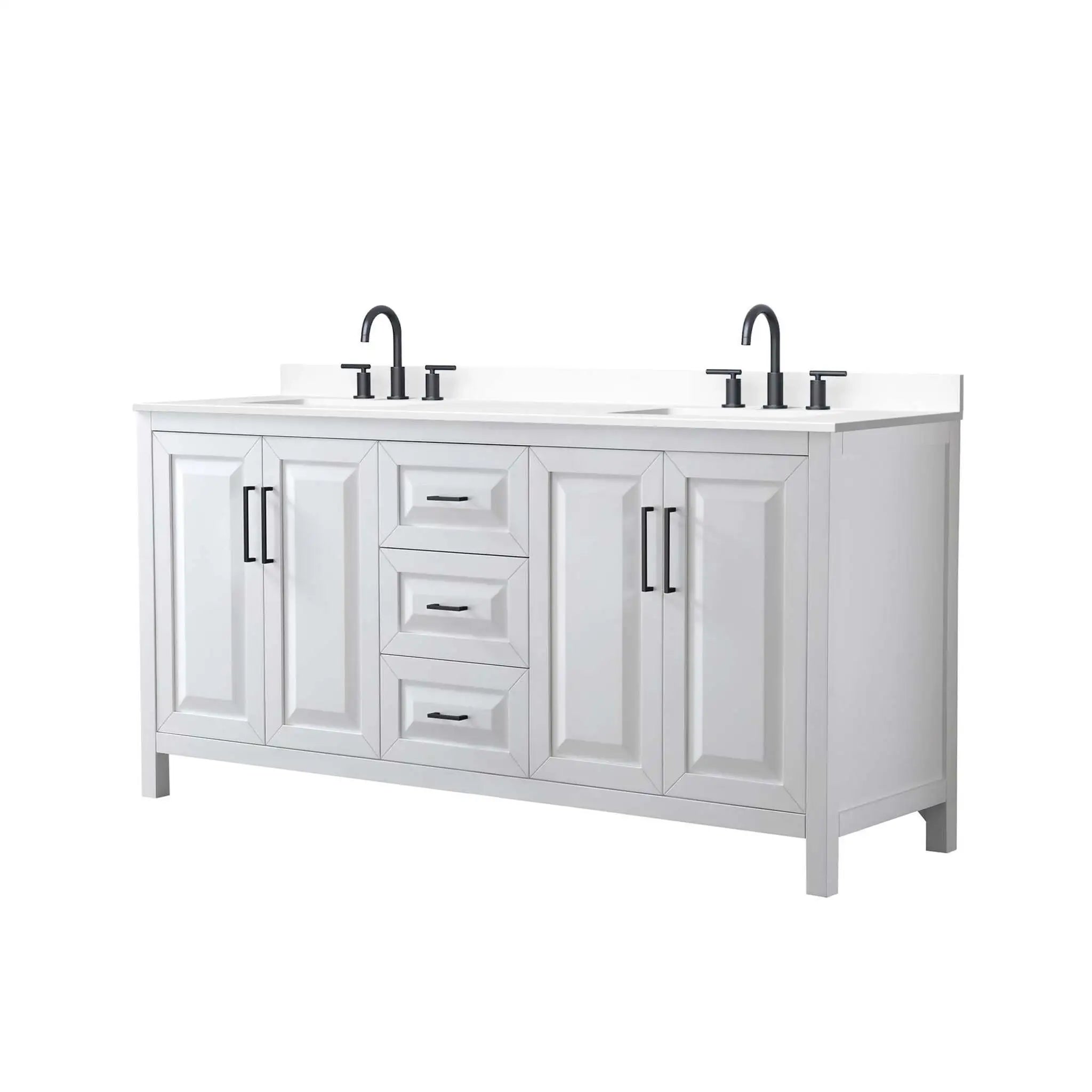 72" Daria Double Bathroom Vanity in White with Matte Black Trim by Wyndham