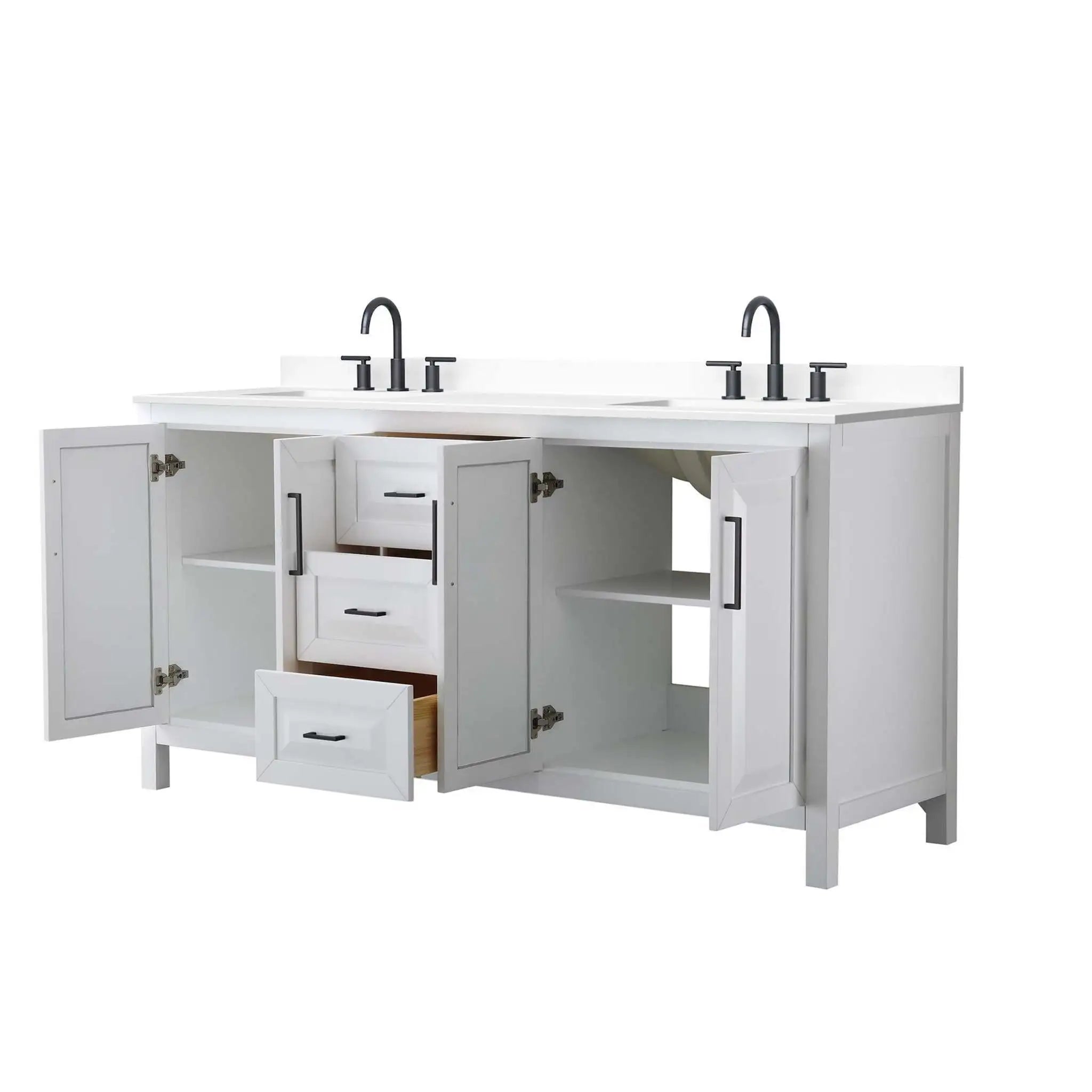 72" Daria Double Bathroom Vanity in White with Matte Black Trim by Wyndham