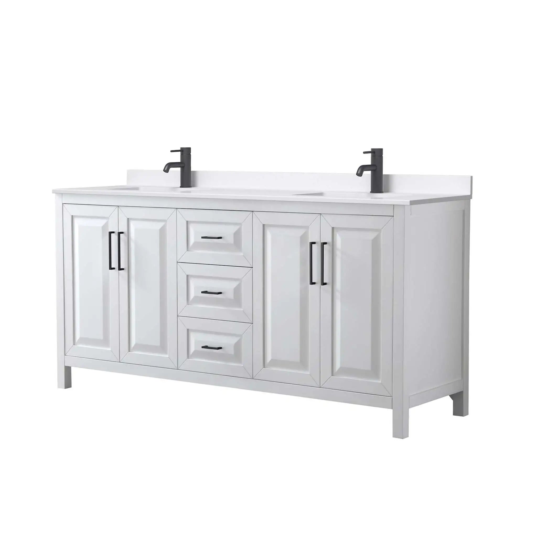 72" Daria Double Bathroom Vanity in White with Matte Black Trim by Wyndham