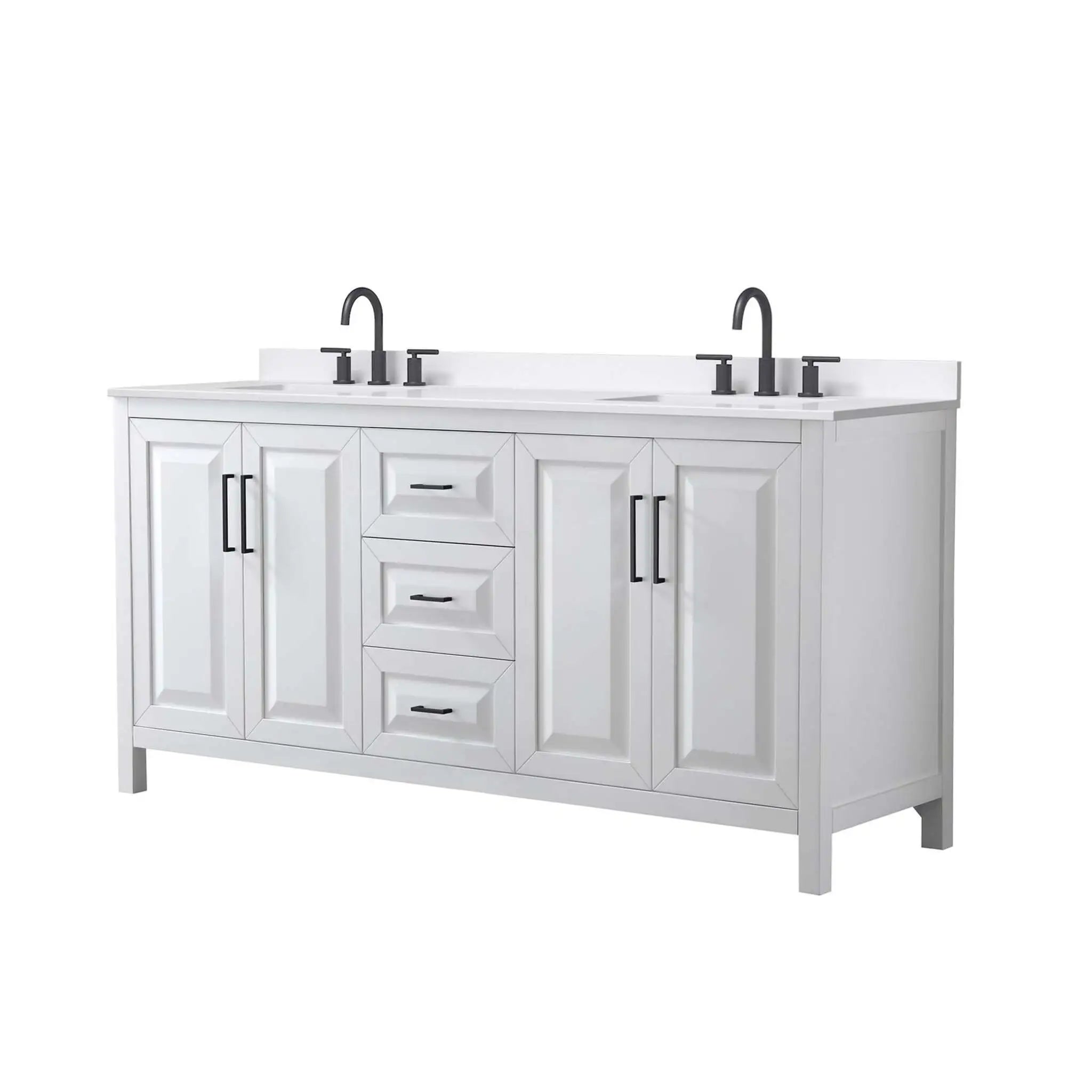 72" Daria Double Bathroom Vanity in White with Matte Black Trim by Wyndham