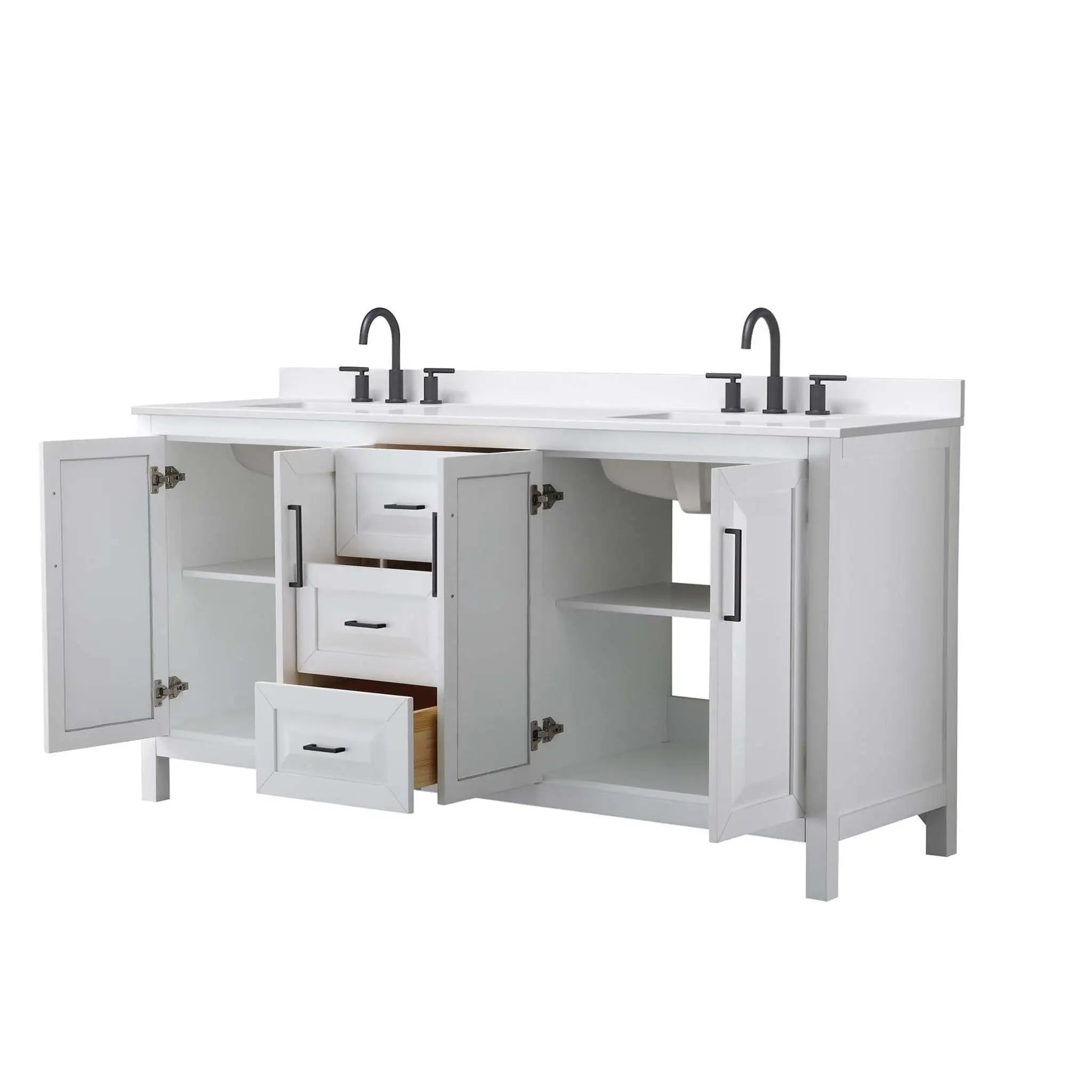 72" Daria Double Bathroom Vanity in White with Matte Black Trim by Wyndham