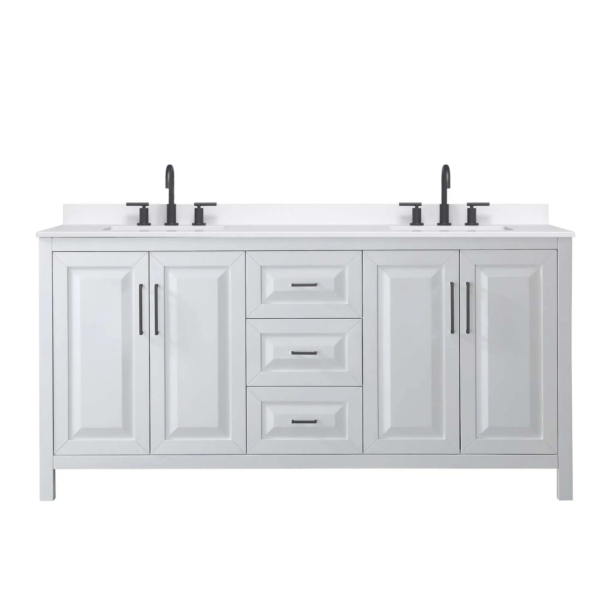 72" Daria Double Bathroom Vanity in White with Matte Black Trim by Wyndham