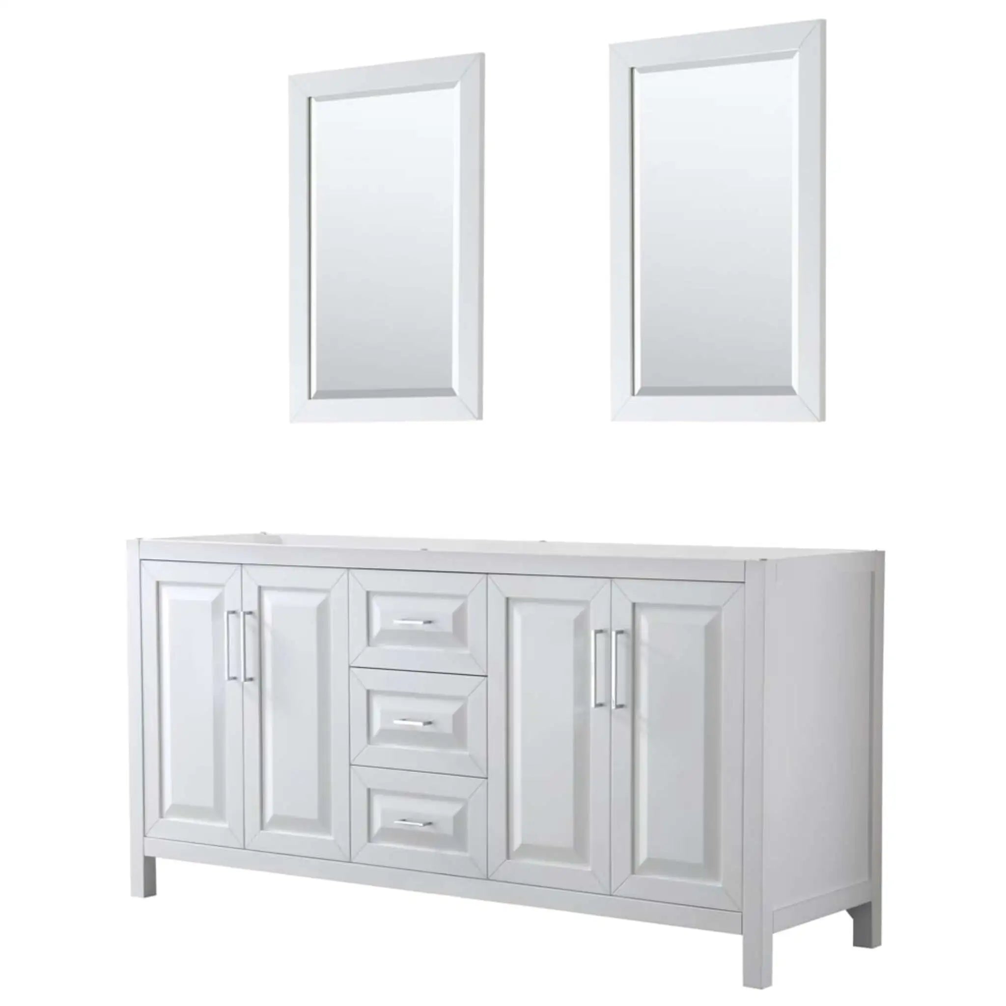 72" Daria Double Bathroom Vanity in White with Polished Chrome Trim & 24" Mirror by Wyndham