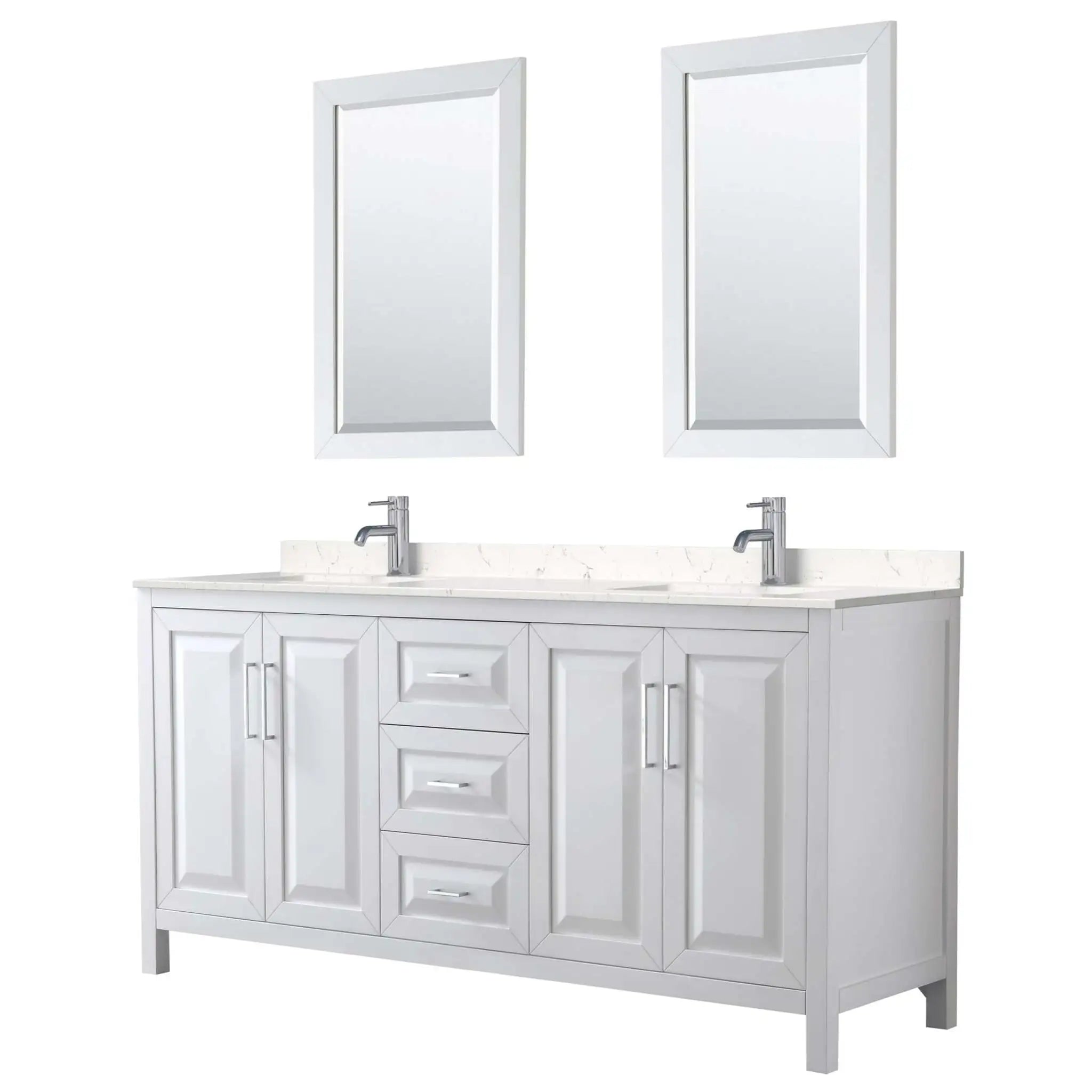 72" Daria Double Bathroom Vanity in White with Polished Chrome Trim & 24" Mirror by Wyndham