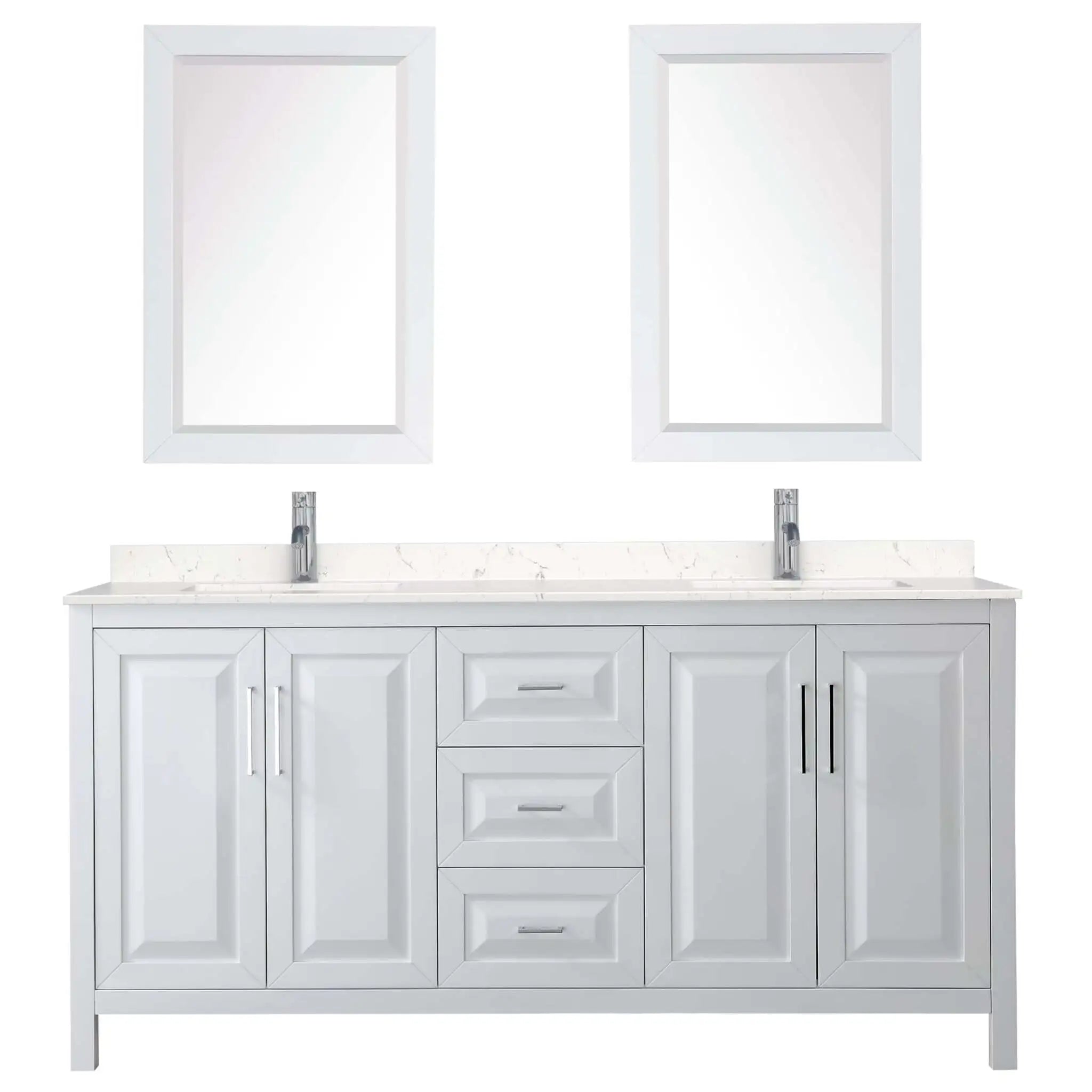 72" Daria Double Bathroom Vanity in White with Polished Chrome Trim & 24" Mirror by Wyndham