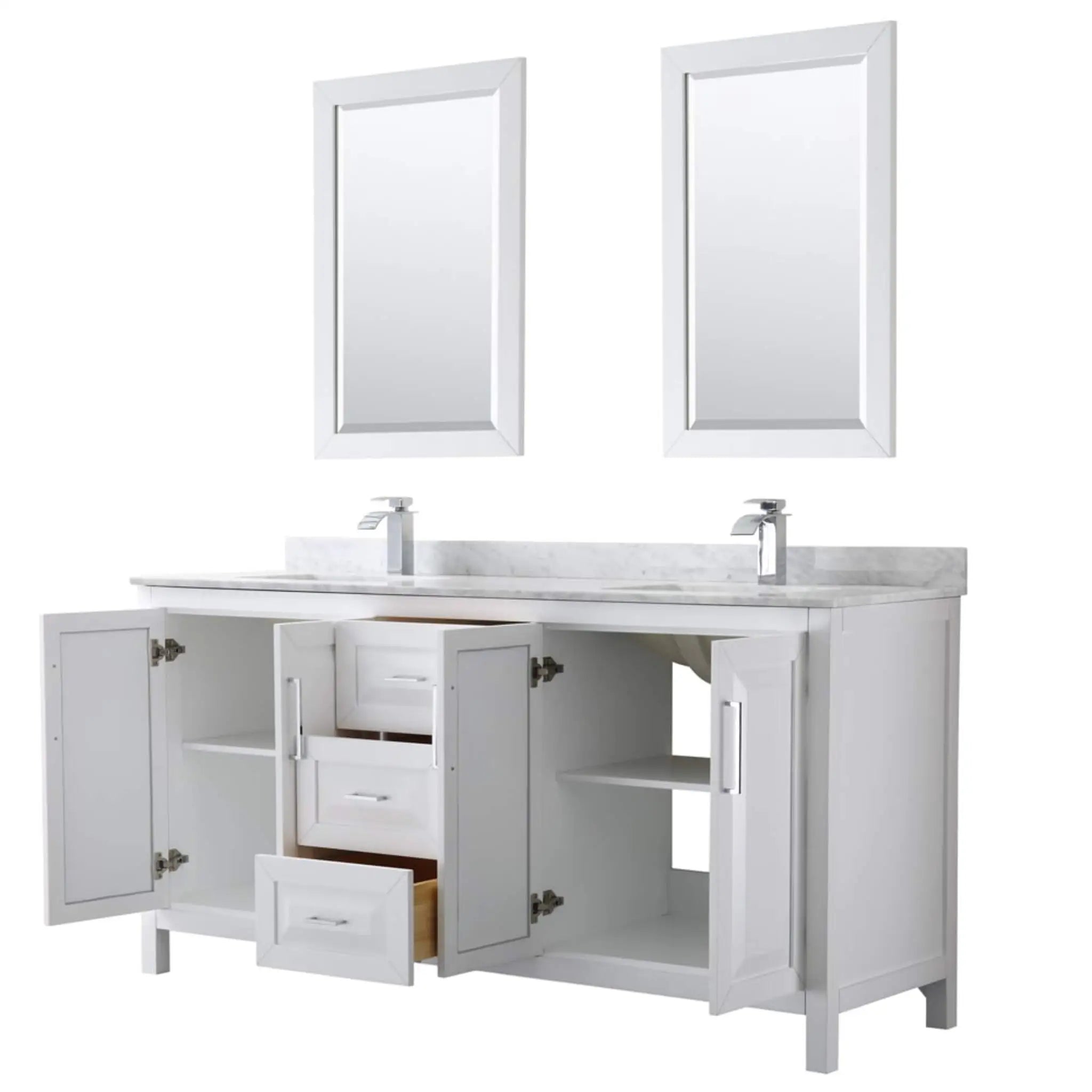 72" Daria Double Bathroom Vanity in White with Polished Chrome Trim & 24" Mirror by Wyndham