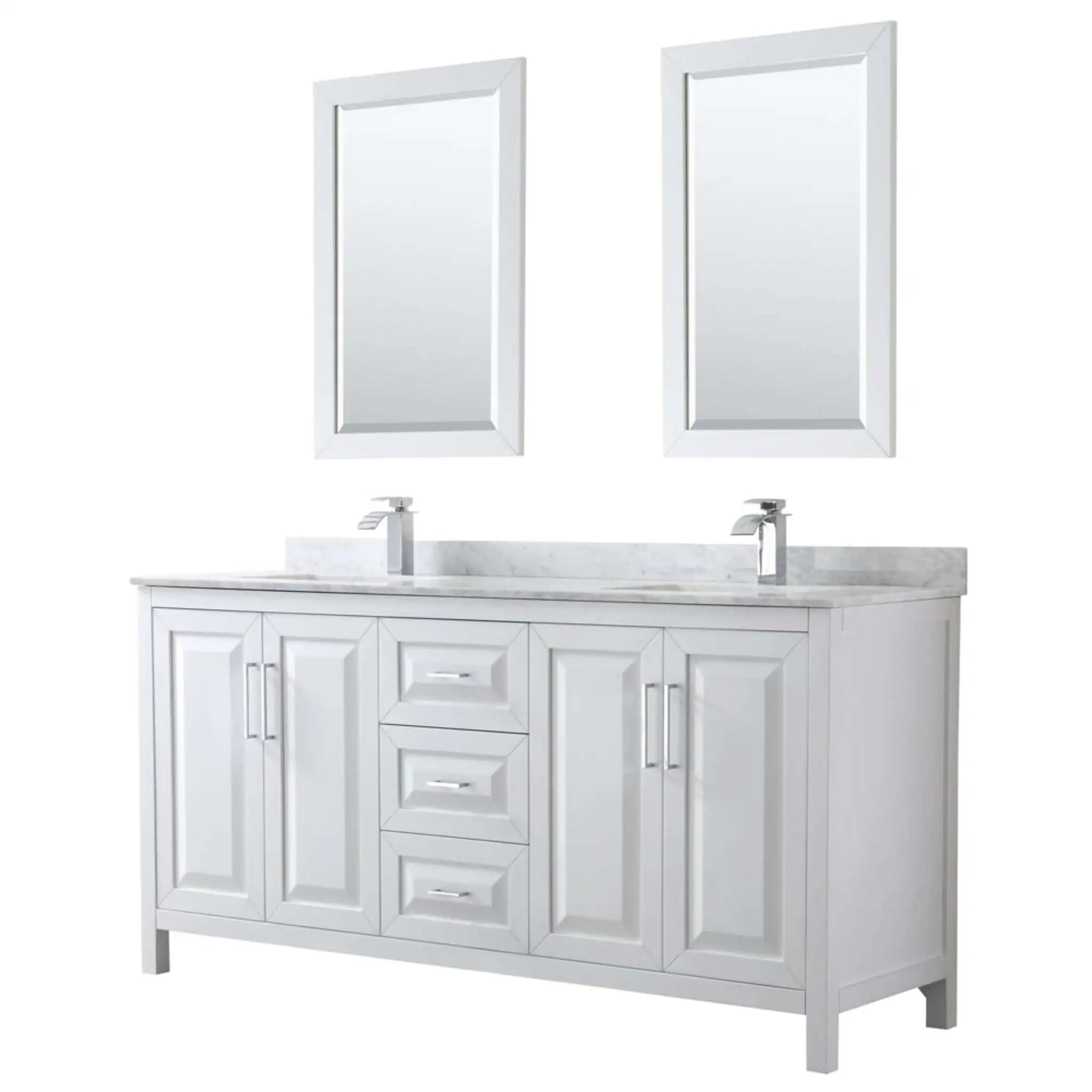 72" Daria Double Bathroom Vanity in White with Polished Chrome Trim & 24" Mirror by Wyndham