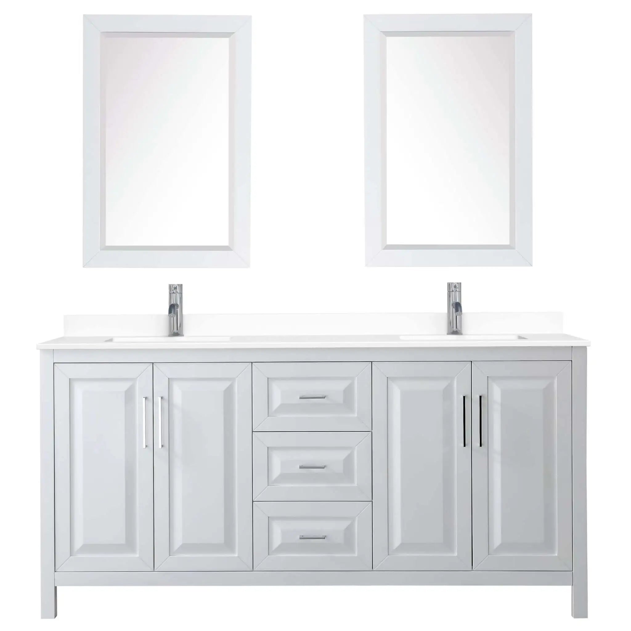 72" Daria Double Bathroom Vanity in White with Polished Chrome Trim & 24" Mirror by Wyndham