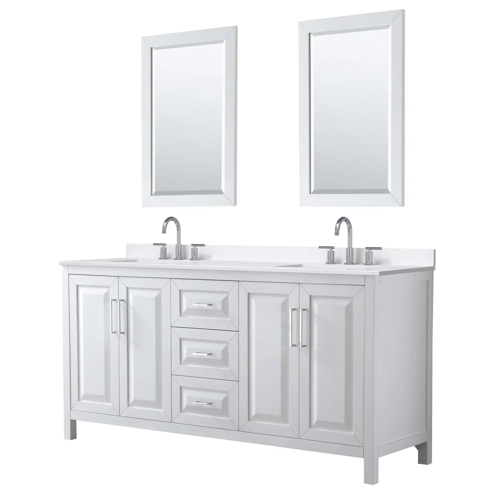 72" Daria Double Bathroom Vanity in White with Polished Chrome Trim & 24" Mirror by Wyndham