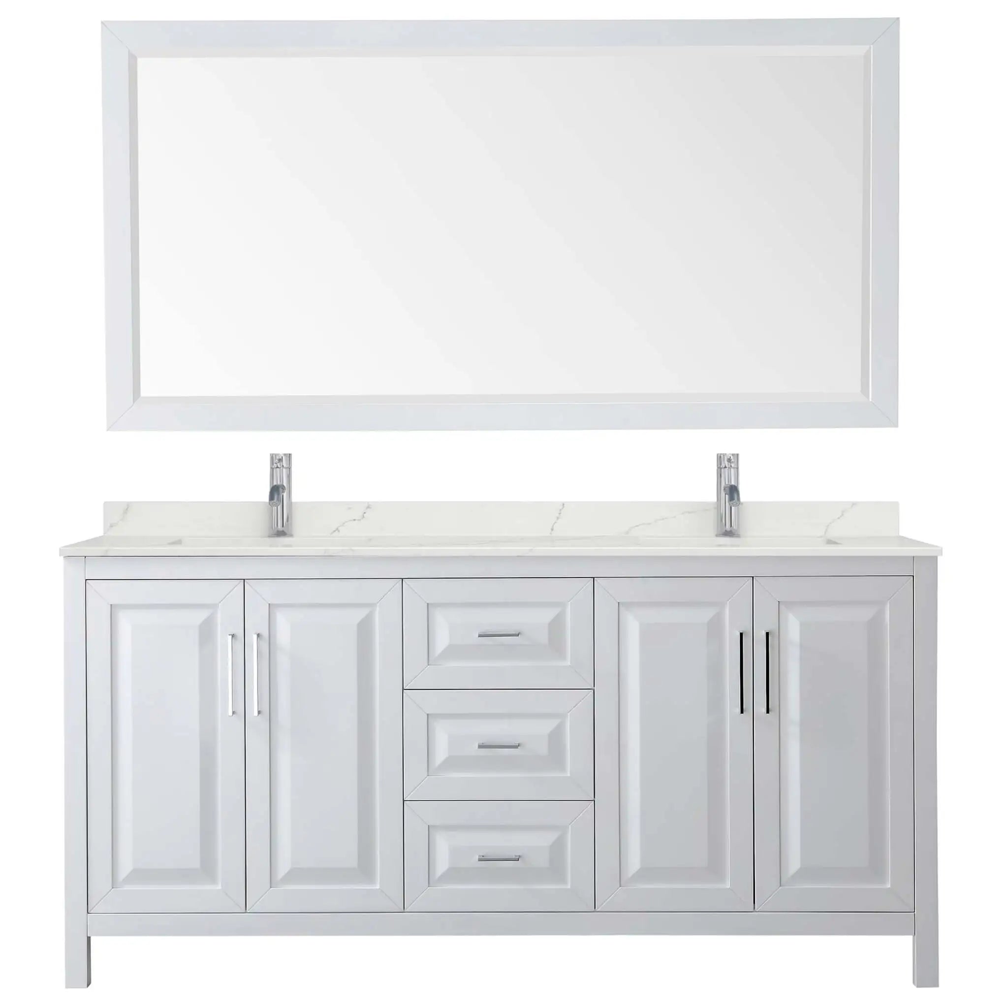 72" Daria Double Bathroom Vanity in White with Polished Chrome Trim & 70" Mirror by Wyndham