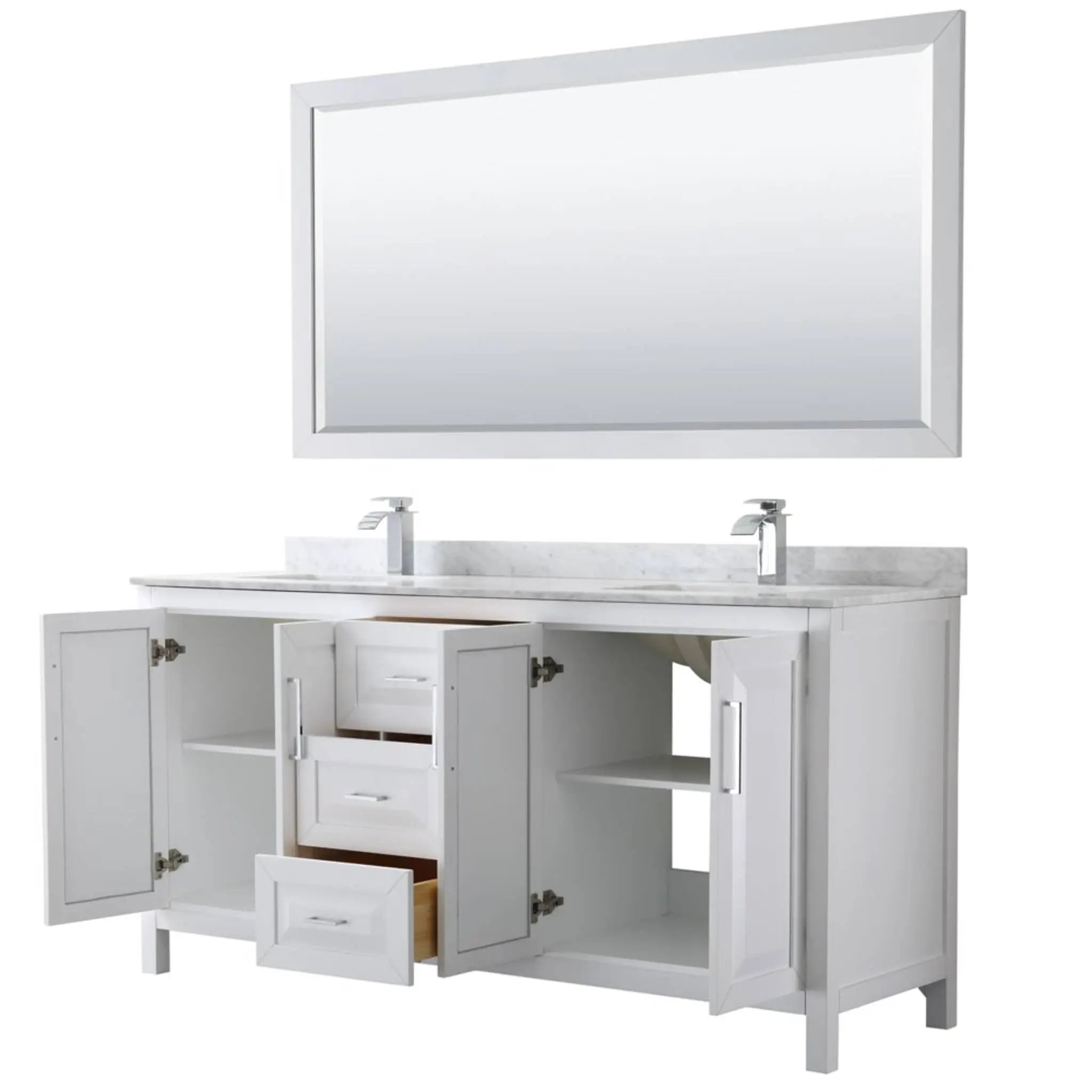 72" Daria Double Bathroom Vanity in White with Polished Chrome Trim & 70" Mirror by Wyndham