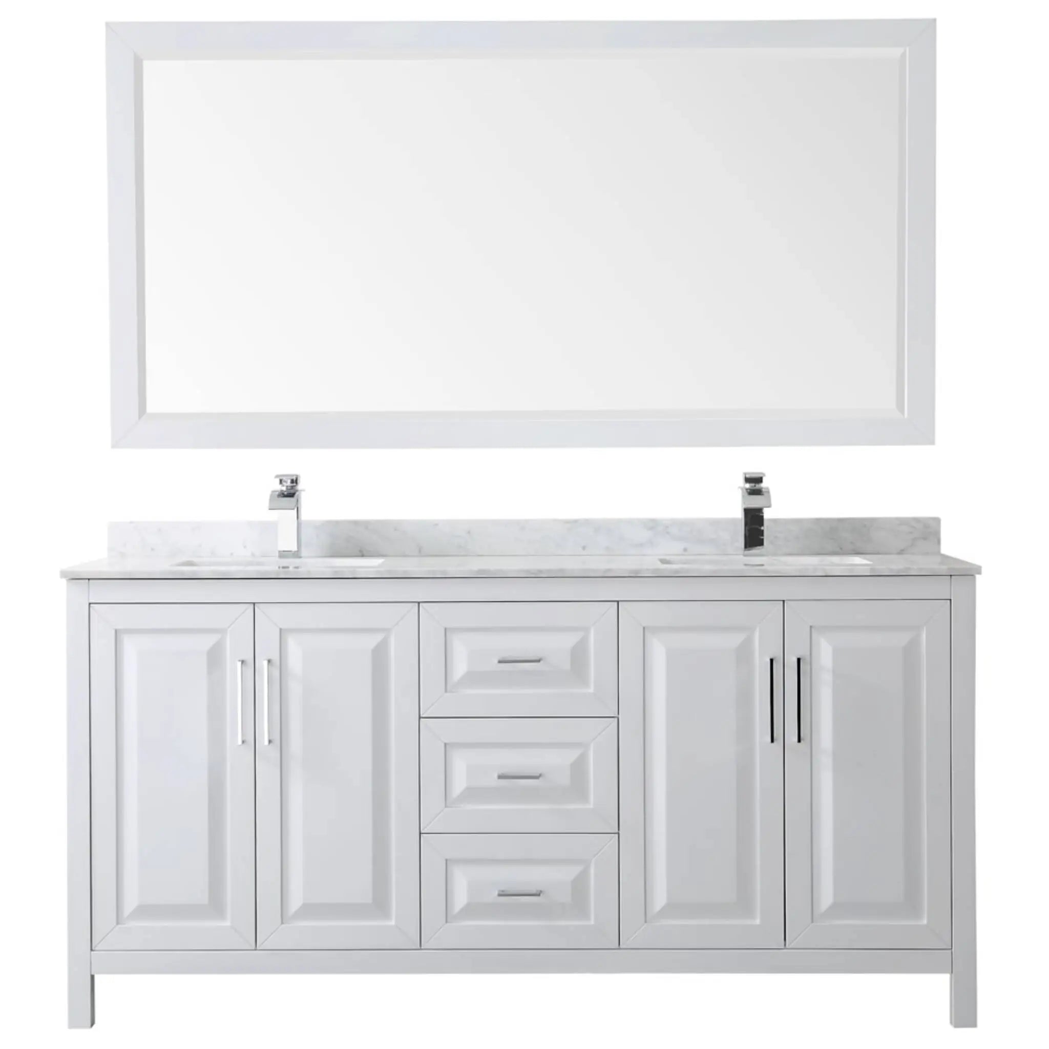 72" Daria Double Bathroom Vanity in White with Polished Chrome Trim & 70" Mirror by Wyndham