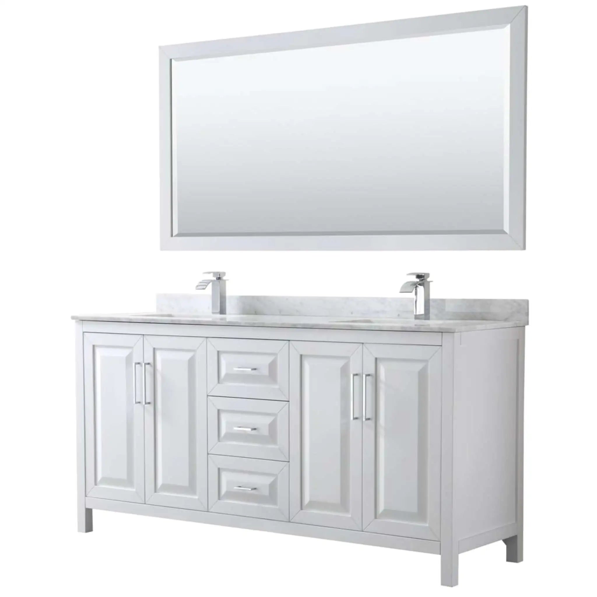 72" Daria Double Bathroom Vanity in White with Polished Chrome Trim & 70" Mirror by Wyndham