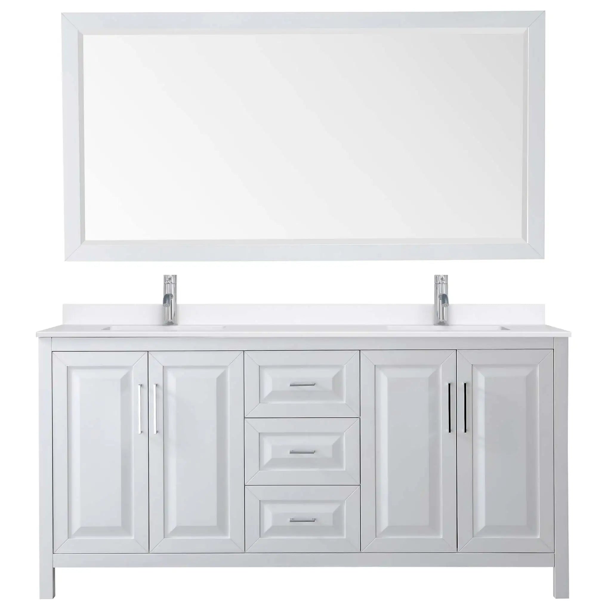 72" Daria Double Bathroom Vanity in White with Polished Chrome Trim & 70" Mirror by Wyndham