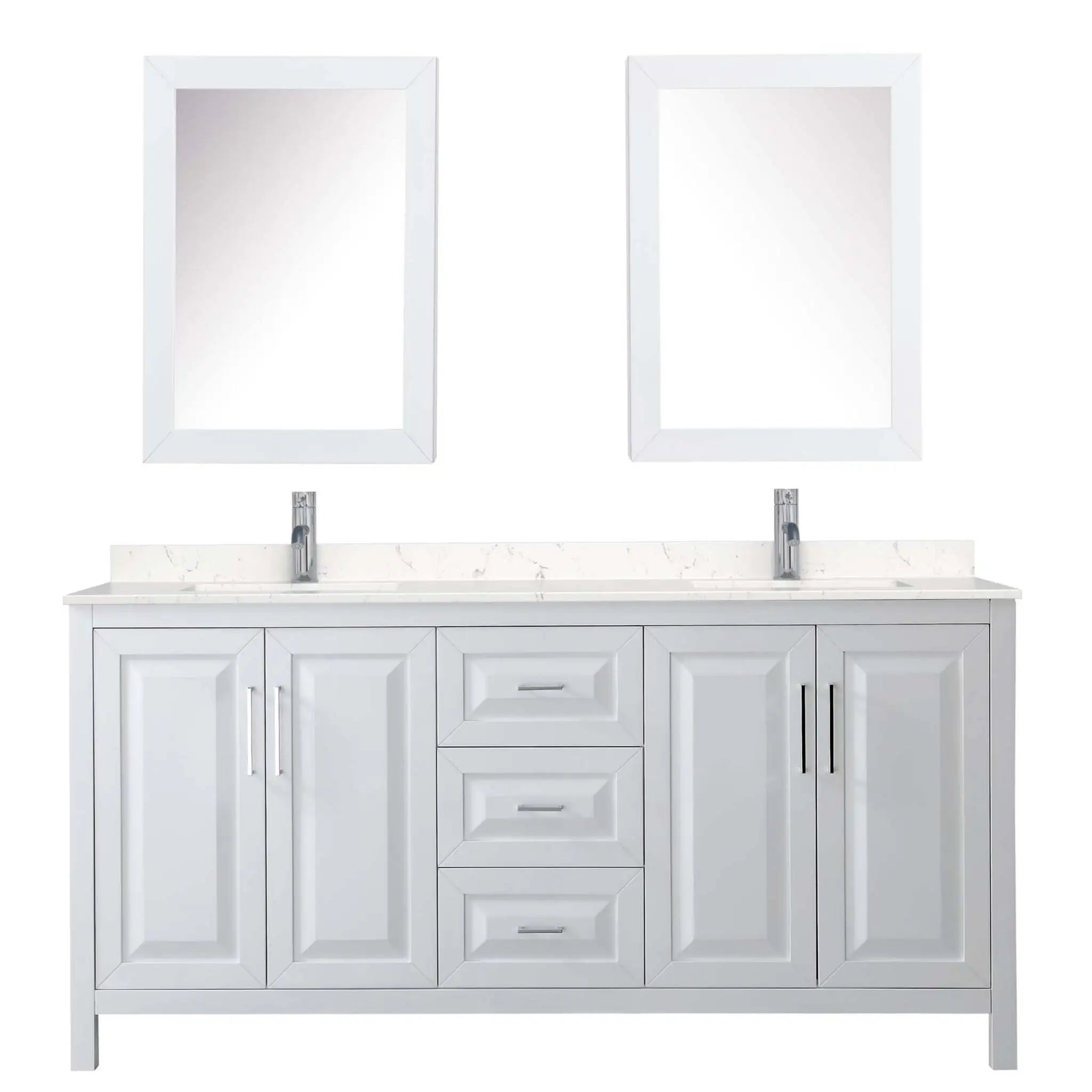72" Daria Double Bathroom Vanity in White with Polished Chrome Trim & Medicine Cabinet by Wyndham