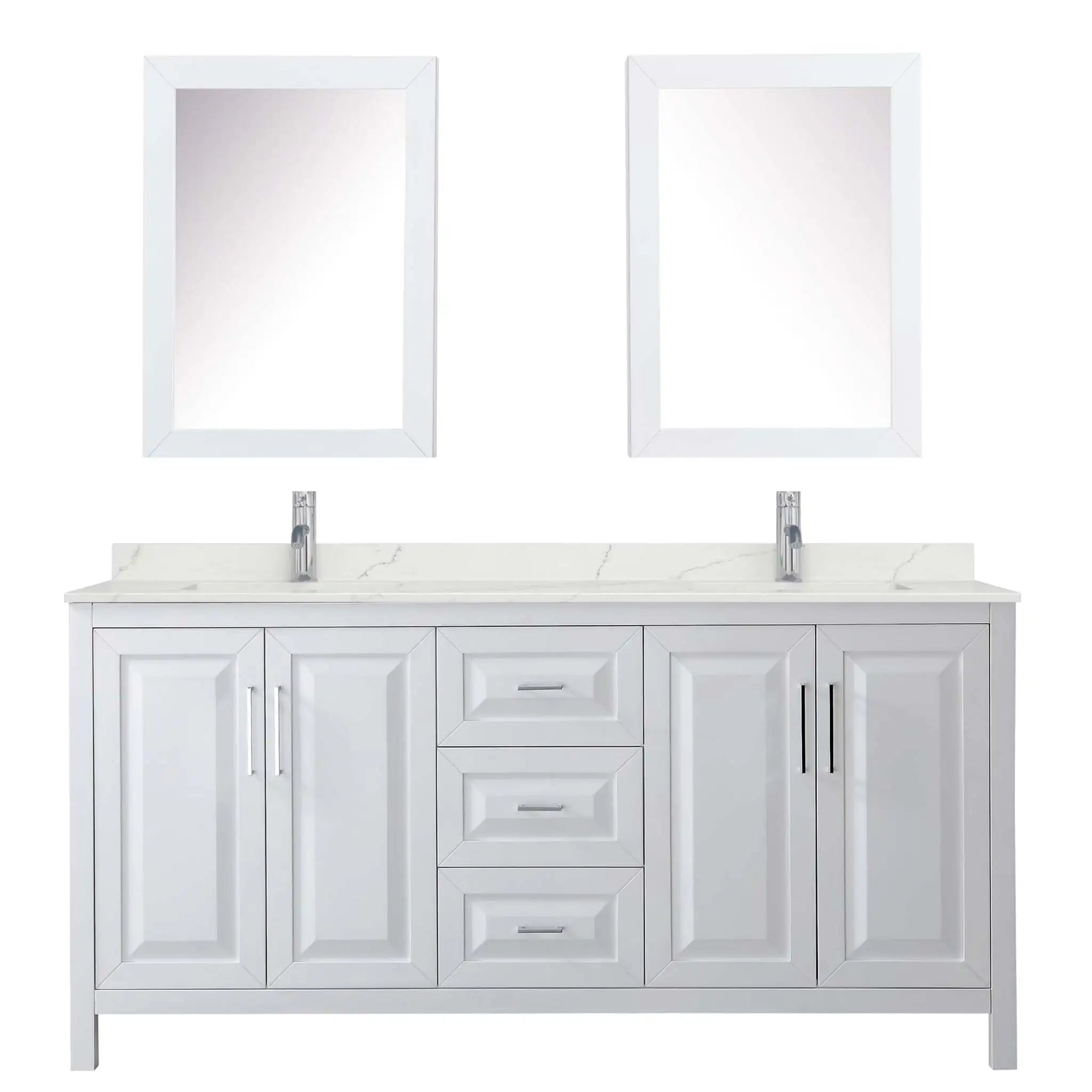 72" Daria Double Bathroom Vanity in White with Polished Chrome Trim & Medicine Cabinet by Wyndham