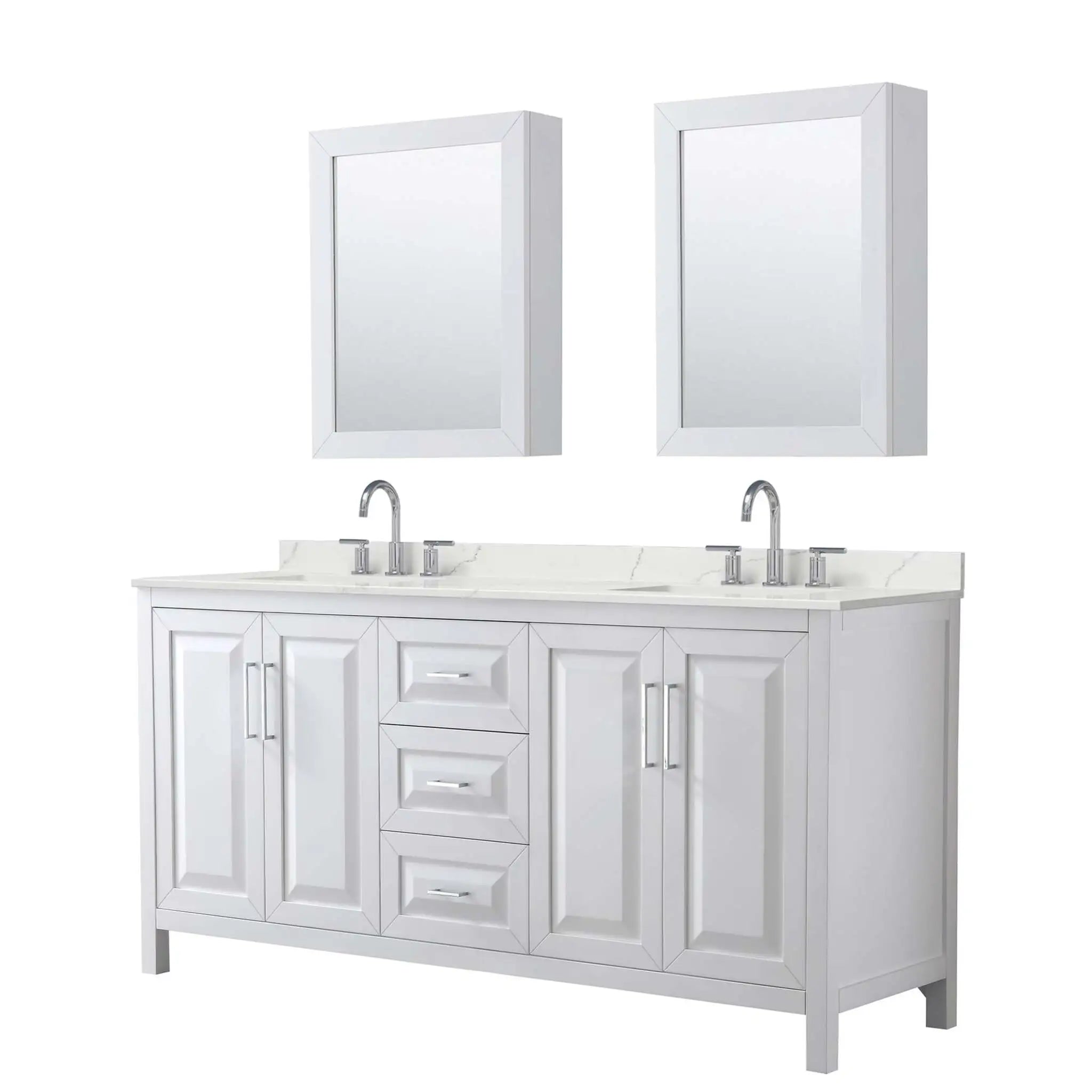 72" Daria Double Bathroom Vanity in White with Polished Chrome Trim & Medicine Cabinet by Wyndham