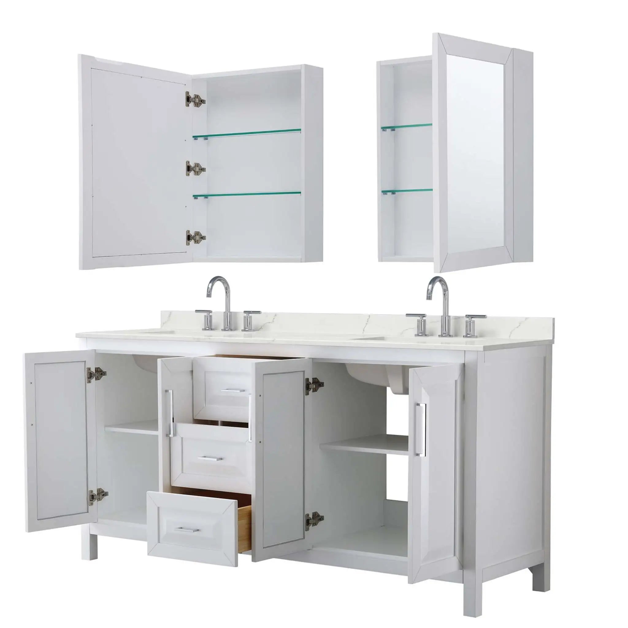 72" Daria Double Bathroom Vanity in White with Polished Chrome Trim & Medicine Cabinet by Wyndham