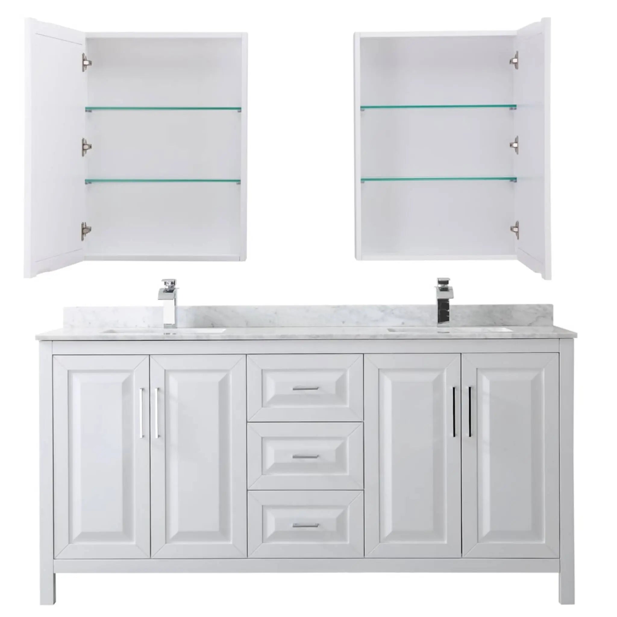 72" Daria Double Bathroom Vanity in White with Polished Chrome Trim & Medicine Cabinet by Wyndham