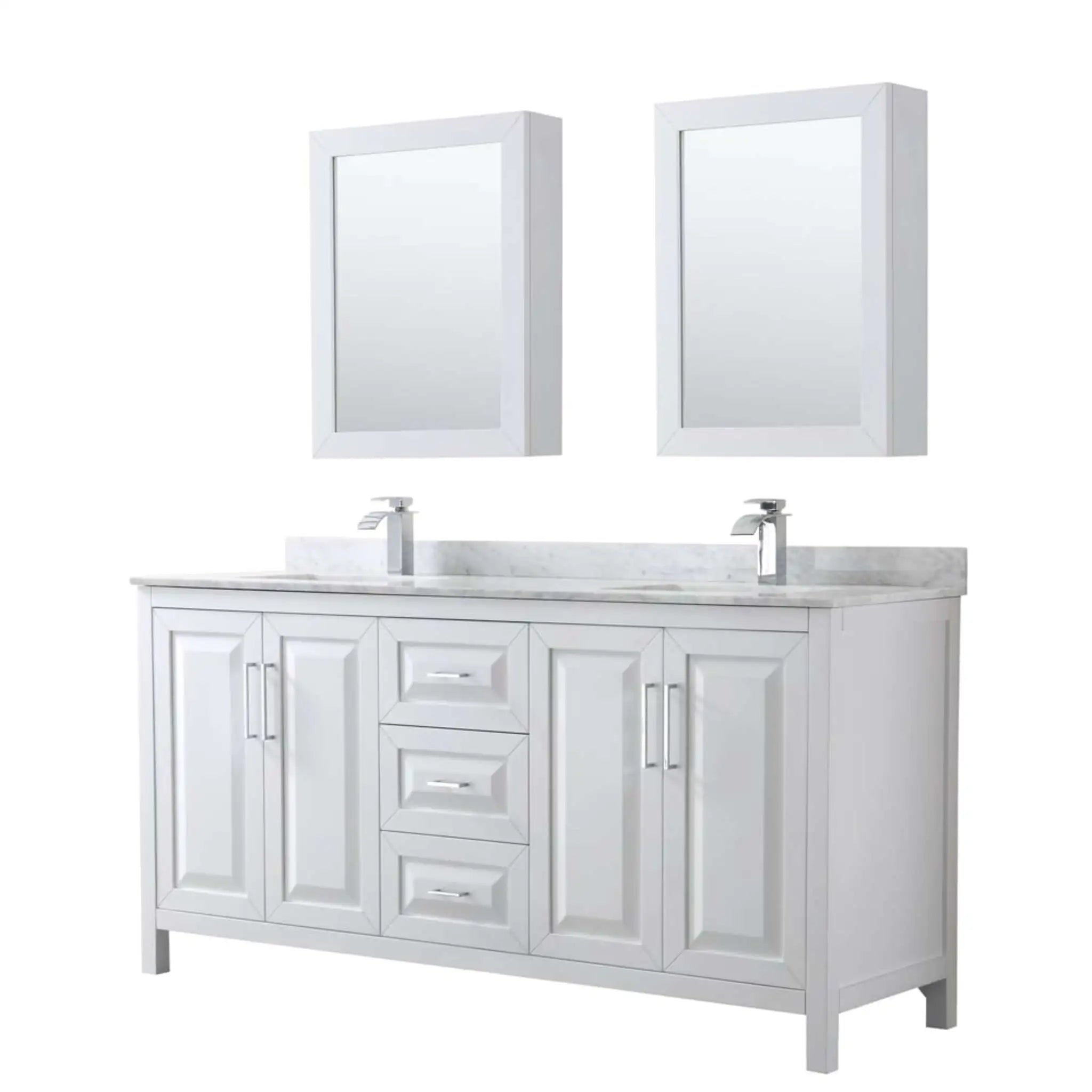 72" Daria Double Bathroom Vanity in White with Polished Chrome Trim & Medicine Cabinet by Wyndham