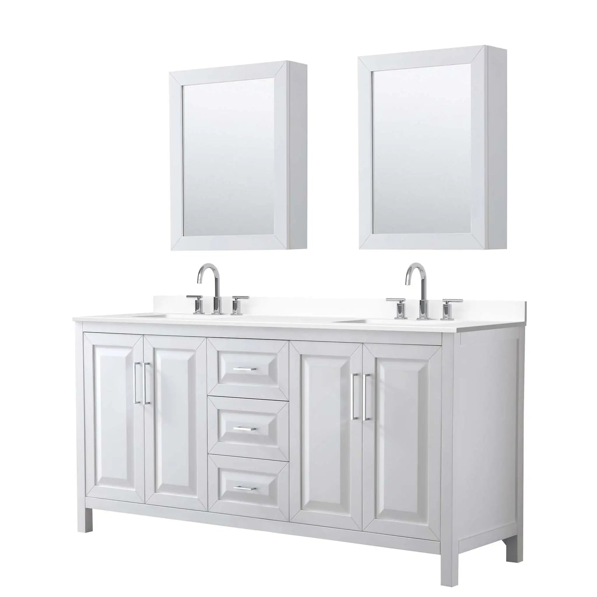 72" Daria Double Bathroom Vanity in White with Polished Chrome Trim & Medicine Cabinet by Wyndham