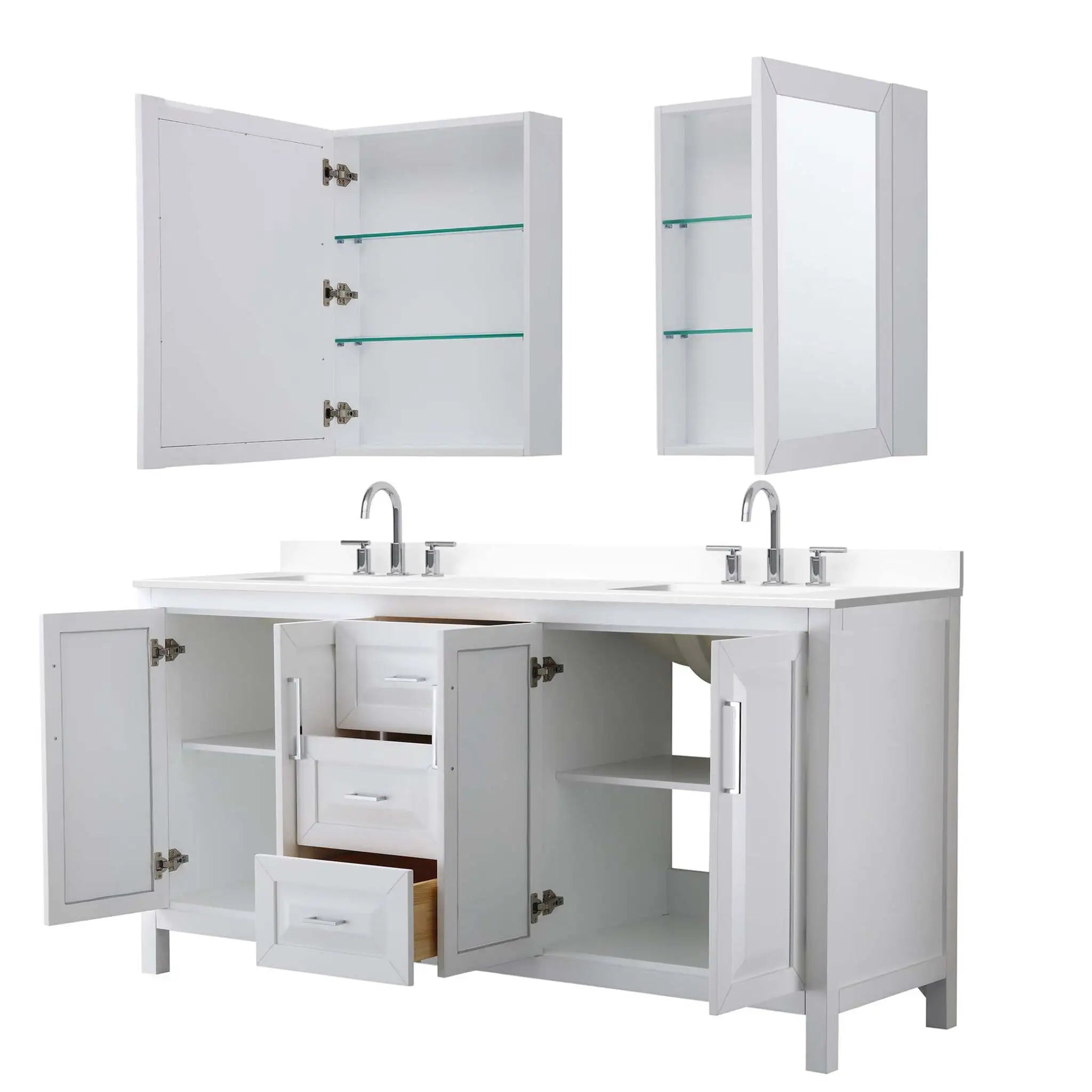 72" Daria Double Bathroom Vanity in White with Polished Chrome Trim & Medicine Cabinet by Wyndham
