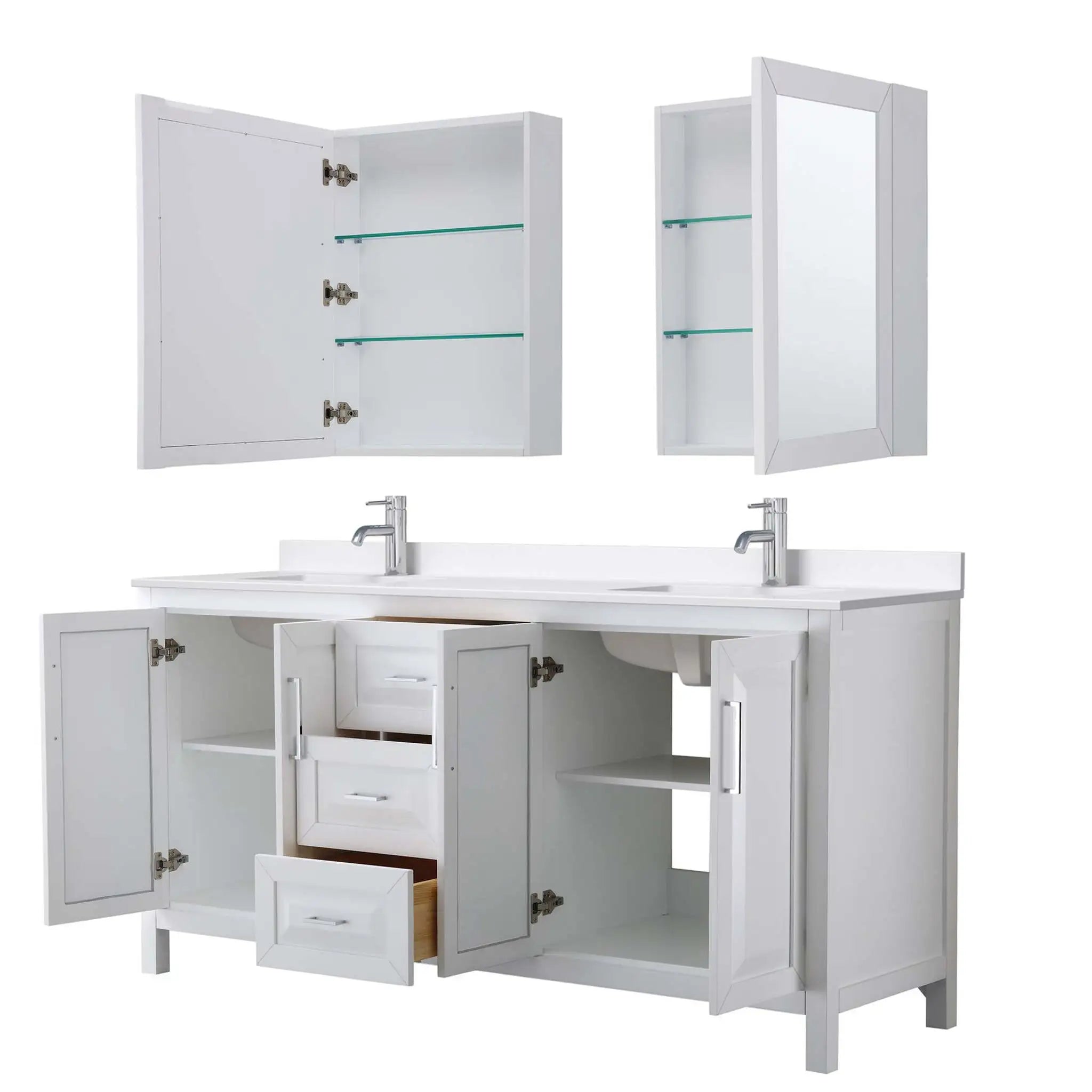 72" Daria Double Bathroom Vanity in White with Polished Chrome Trim & Medicine Cabinet by Wyndham