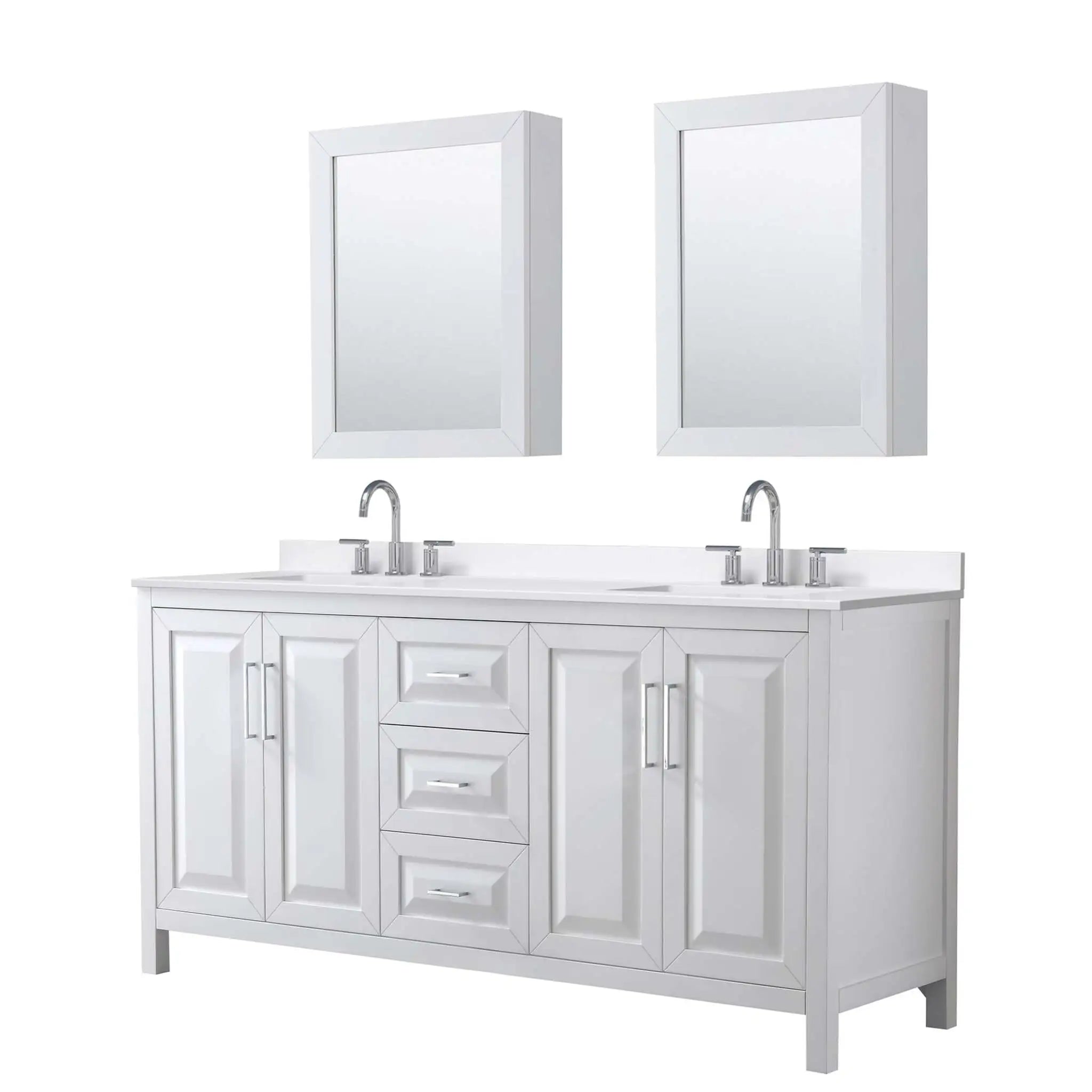 72" Daria Double Bathroom Vanity in White with Polished Chrome Trim & Medicine Cabinet by Wyndham