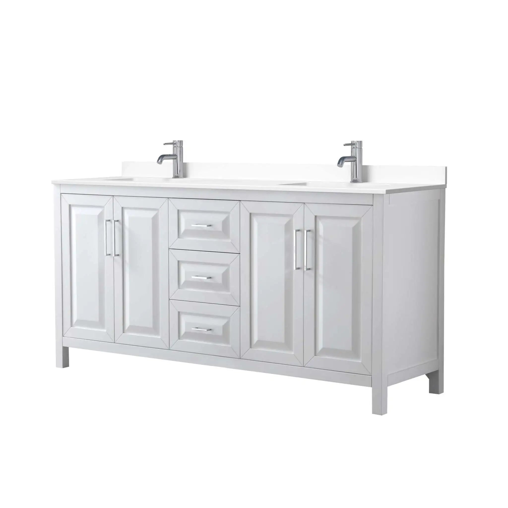 72" Daria Double Bathroom Vanity in White with Polished Chrome Trim by Wyndham
