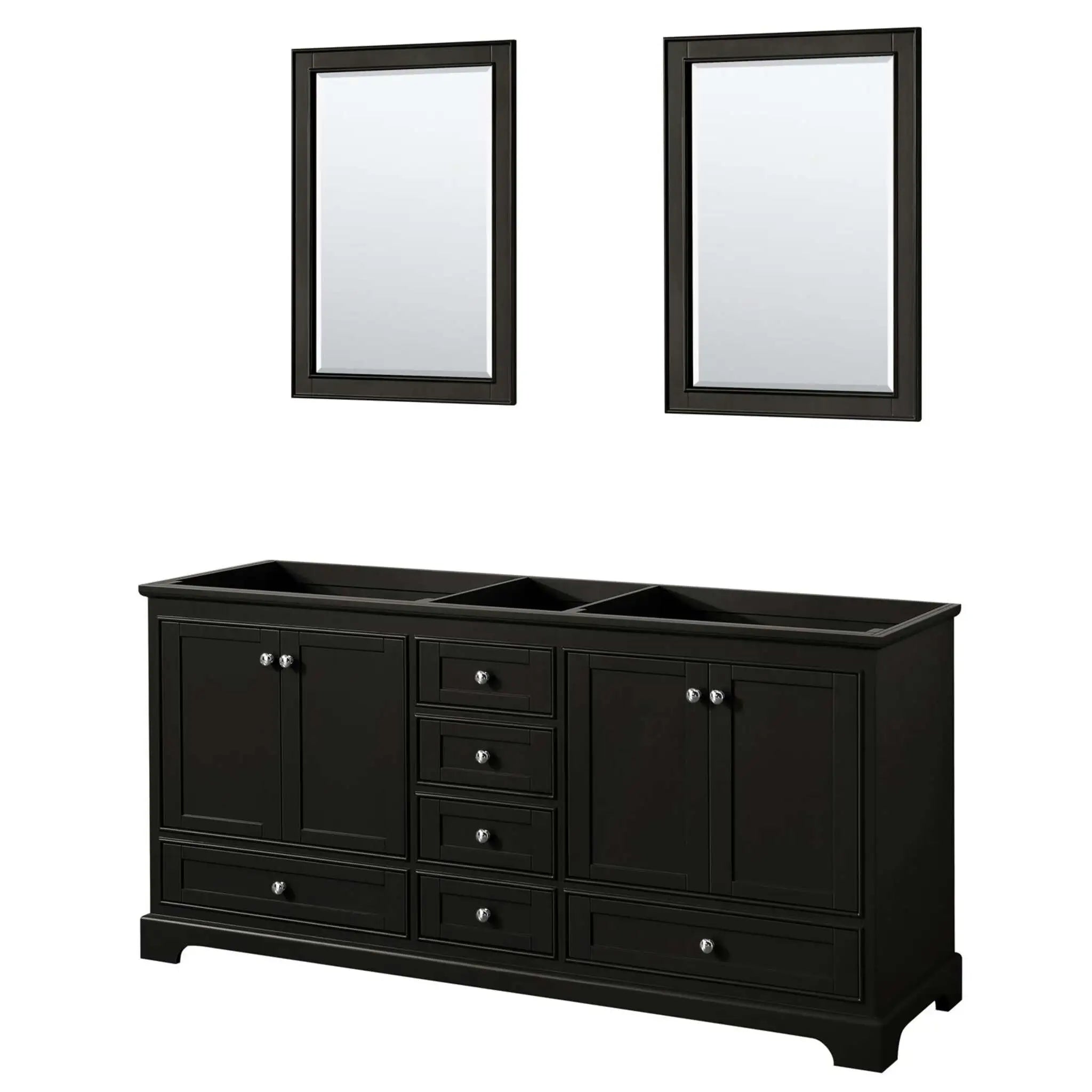 72" Deborah Double Bathroom Vanity in Dark Espresso with Polished Chrome Trim & 24" Mirror by Wyndham