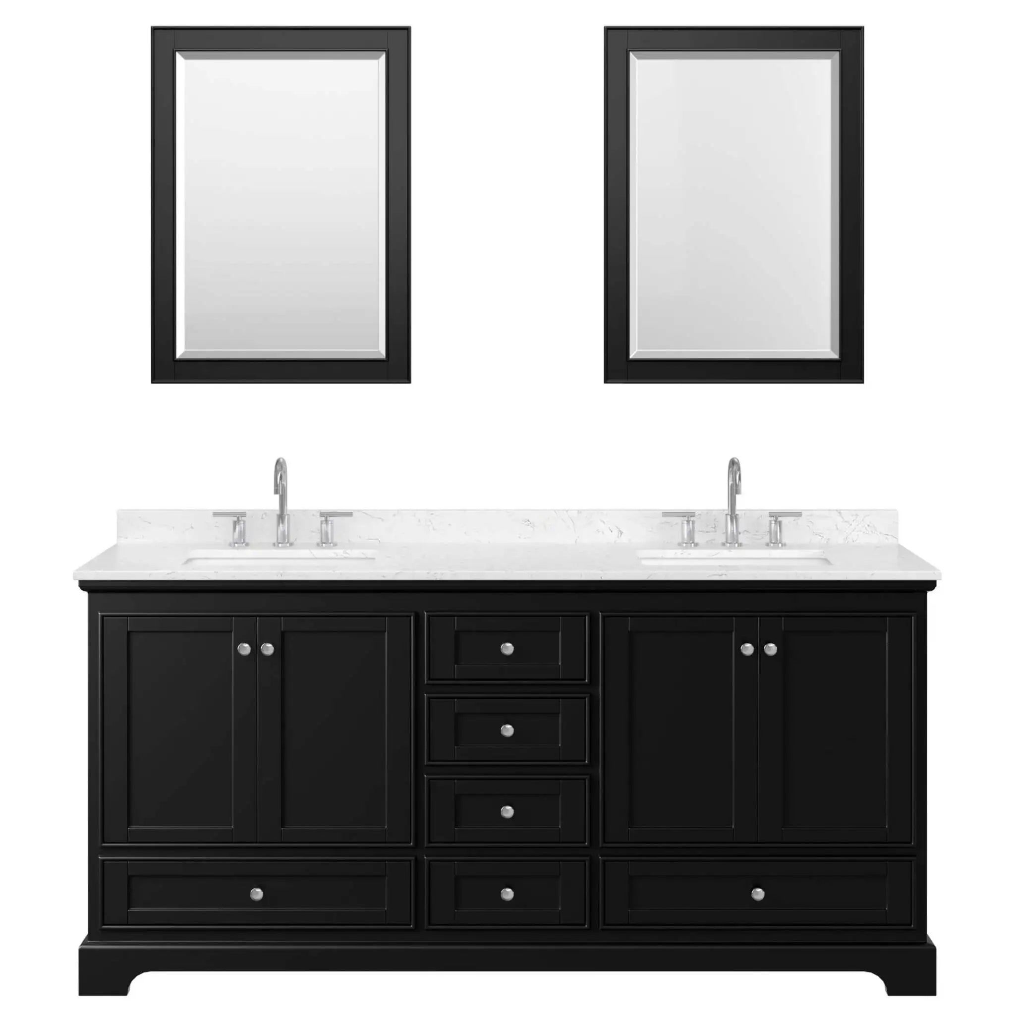 72" Deborah Double Bathroom Vanity in Dark Espresso with Polished Chrome Trim & 24" Mirror by Wyndham