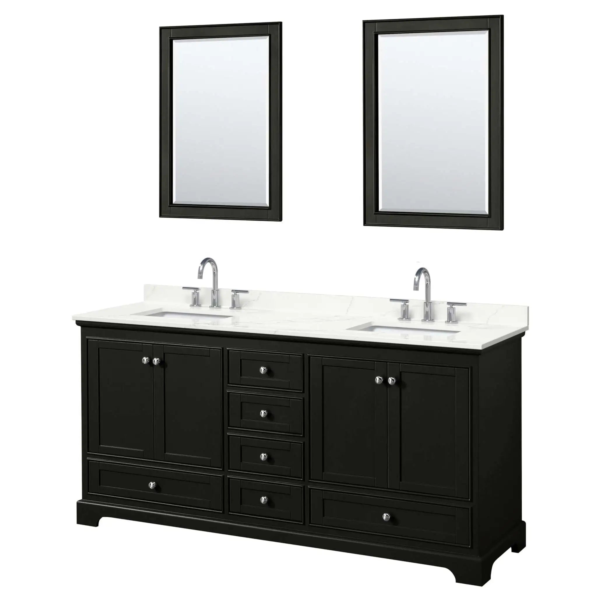 72" Deborah Double Bathroom Vanity in Dark Espresso with Polished Chrome Trim & 24" Mirror by Wyndham