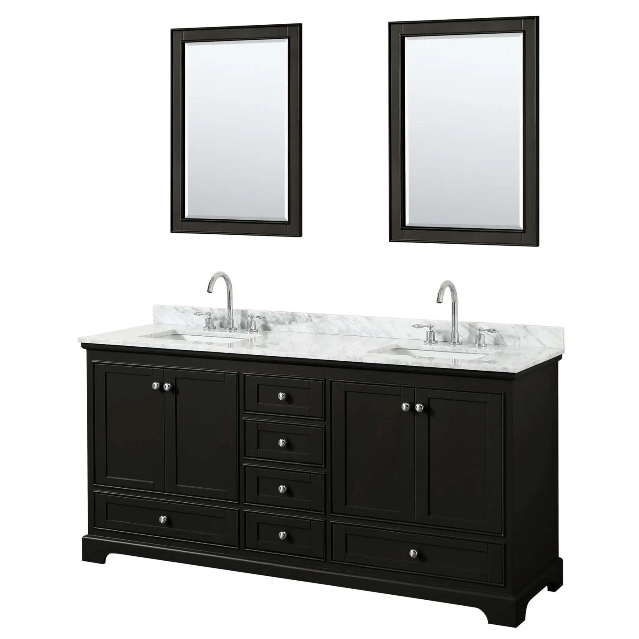 72" Deborah Double Bathroom Vanity in Dark Espresso with Polished Chrome Trim & 24" Mirror by Wyndham