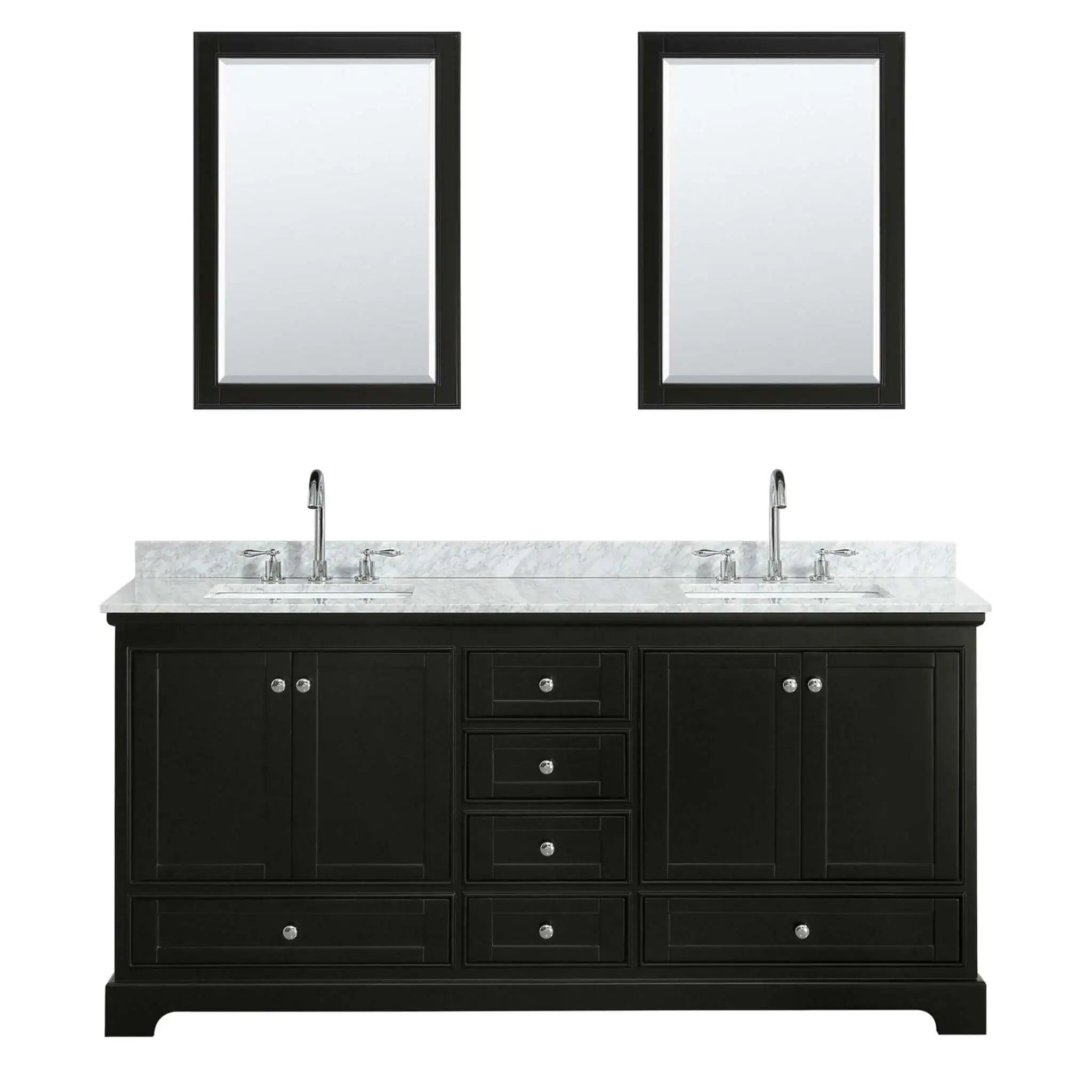 72" Deborah Double Bathroom Vanity in Dark Espresso with Polished Chrome Trim & 24" Mirror by Wyndham