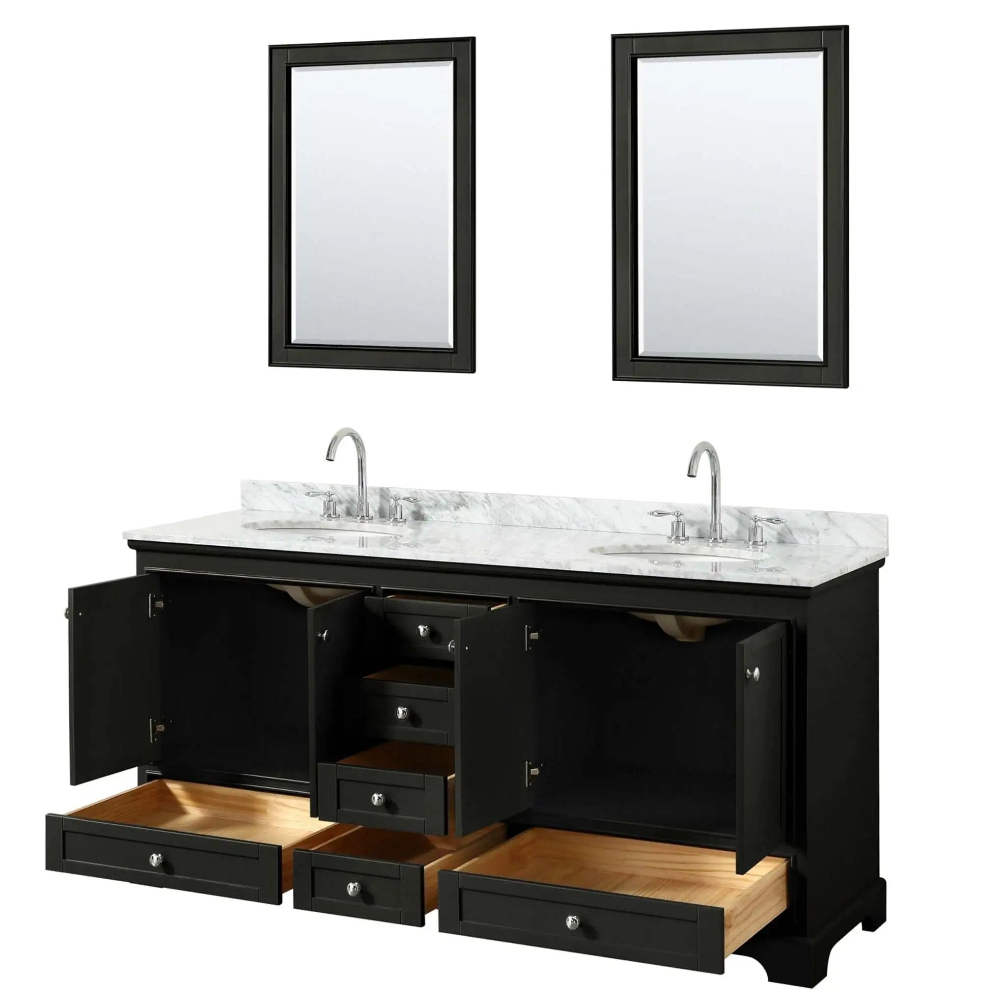 72" Deborah Double Bathroom Vanity in Dark Espresso with Polished Chrome Trim & 24" Mirror by Wyndham