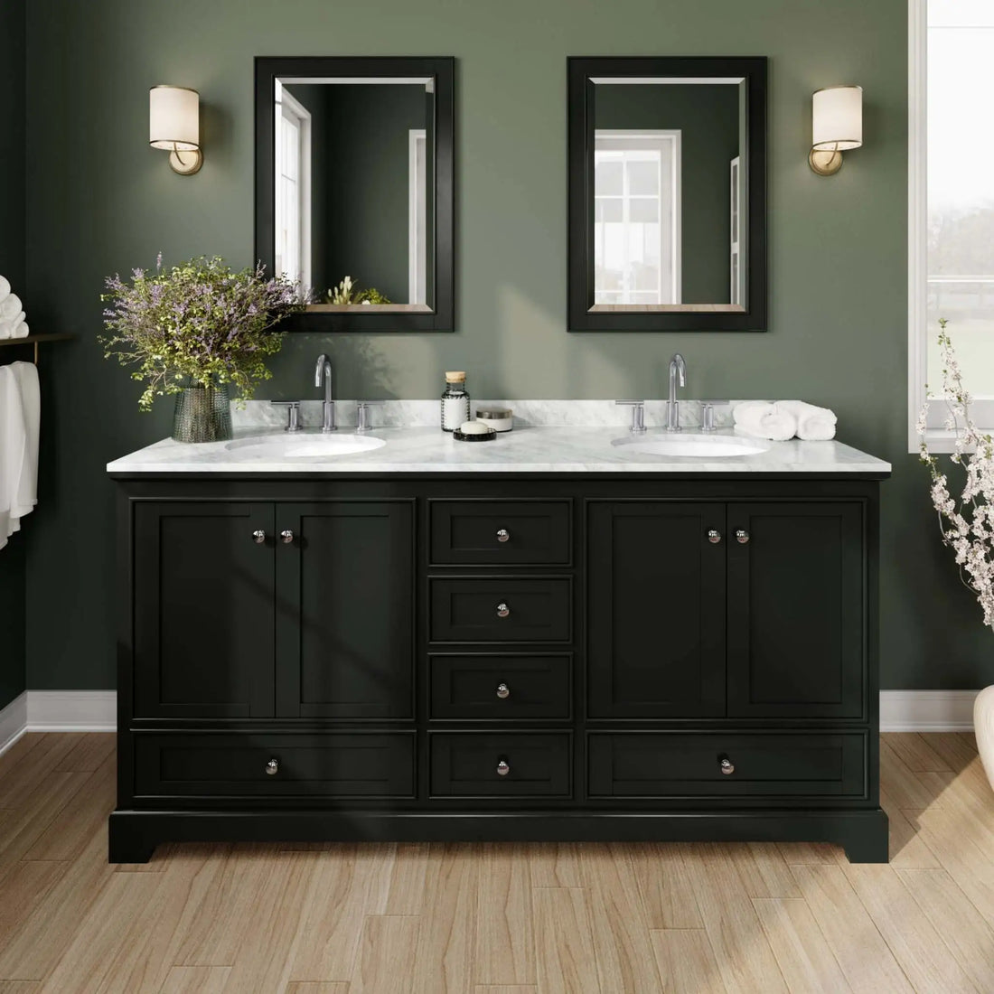 72" Deborah Double Bathroom Vanity in Dark Espresso with Polished Chrome Trim & 24" Mirror by Wyndham