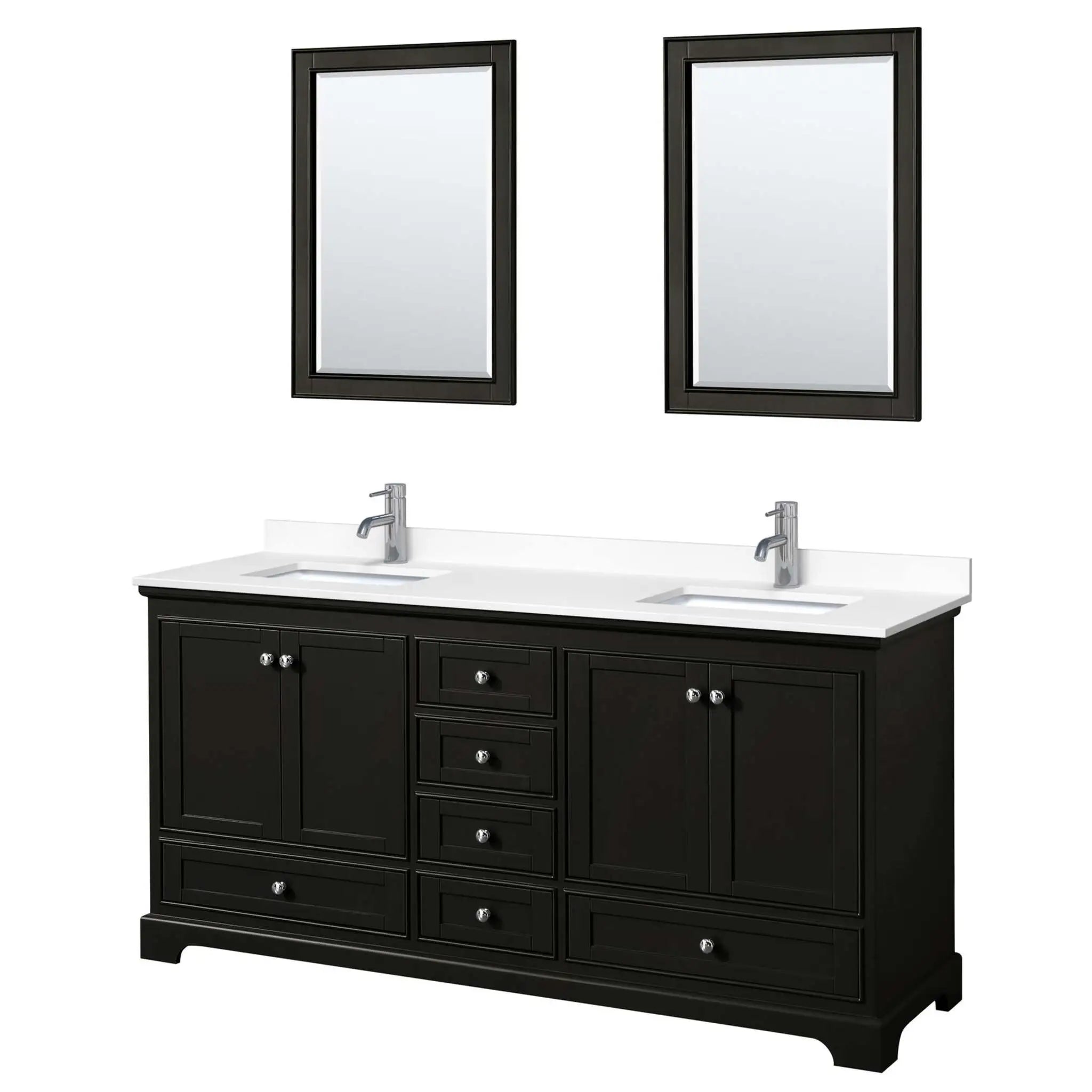 72" Deborah Double Bathroom Vanity in Dark Espresso with Polished Chrome Trim & 24" Mirror by Wyndham