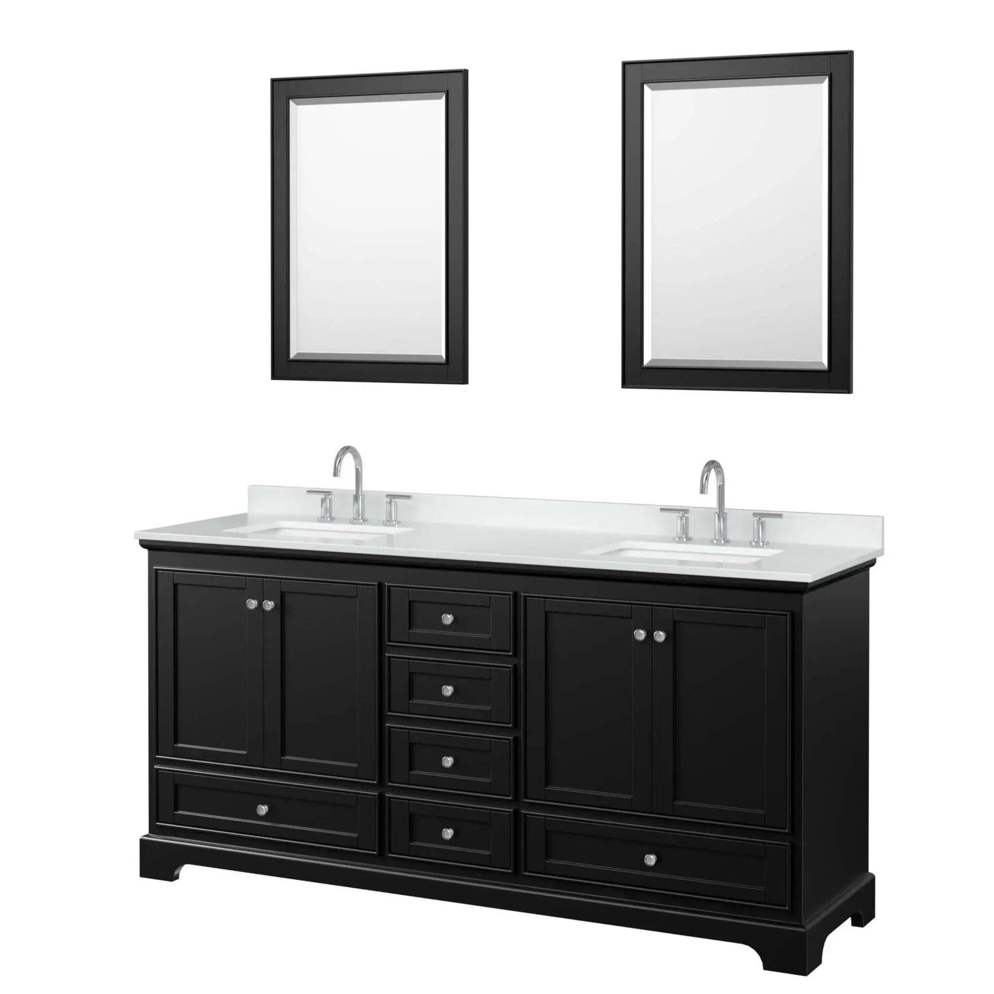 72" Deborah Double Bathroom Vanity in Dark Espresso with Polished Chrome Trim & 24" Mirror by Wyndham