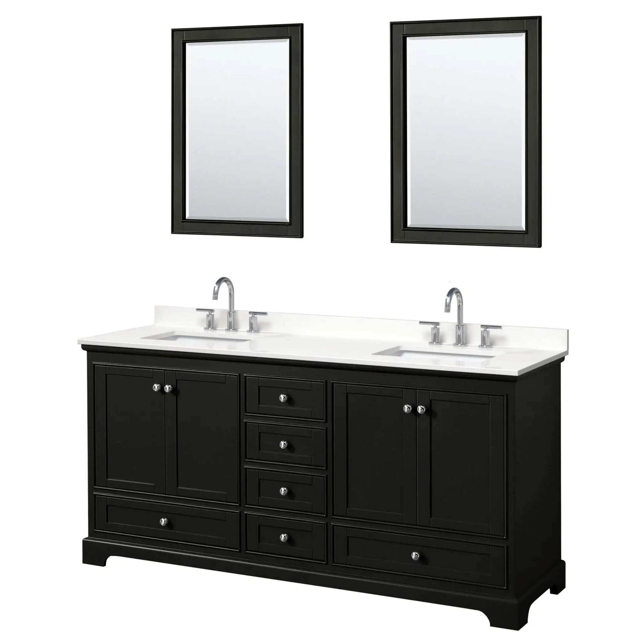 72" Deborah Double Bathroom Vanity in Dark Espresso with Polished Chrome Trim & 24" Mirror by Wyndham