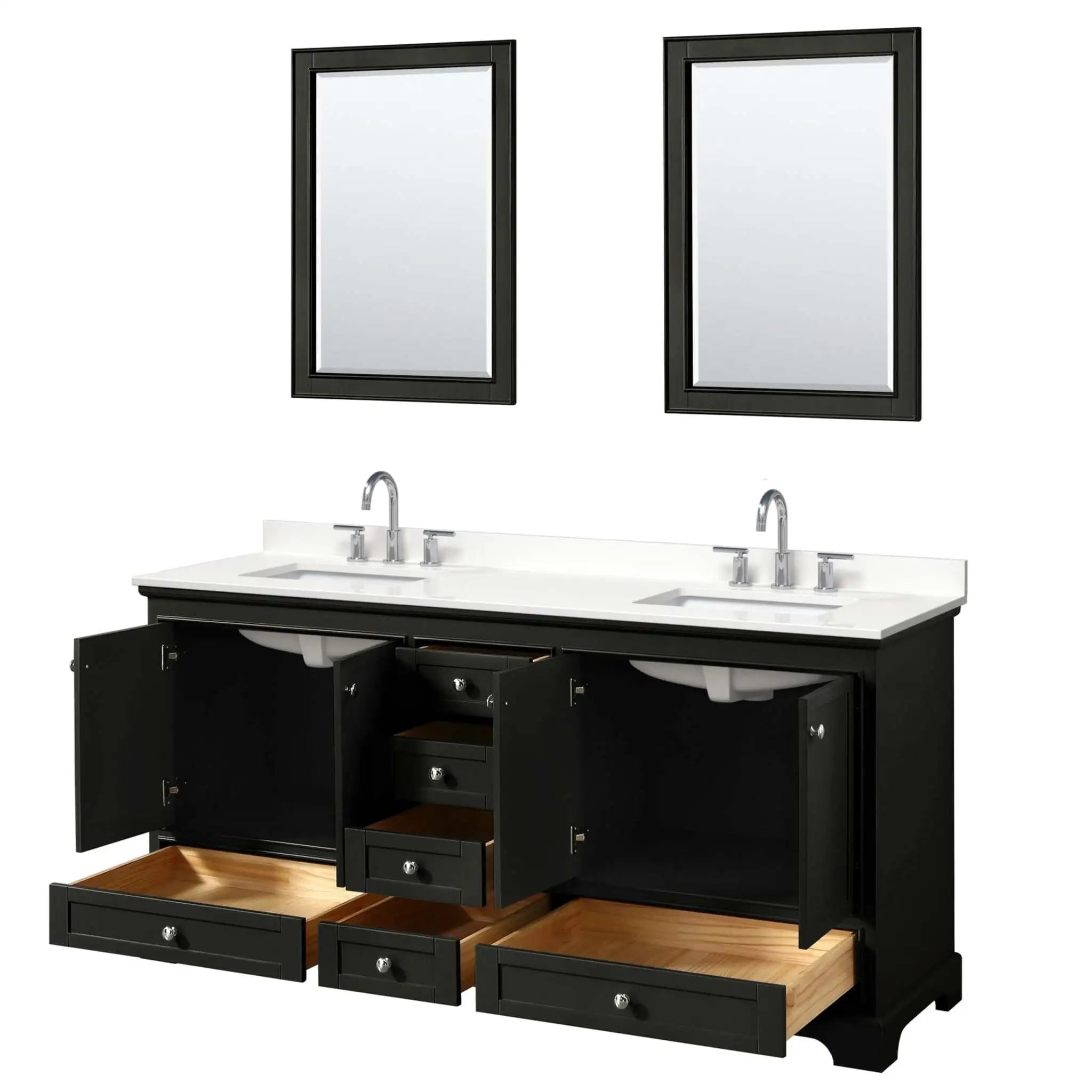 72" Deborah Double Bathroom Vanity in Dark Espresso with Polished Chrome Trim & 24" Mirror by Wyndham