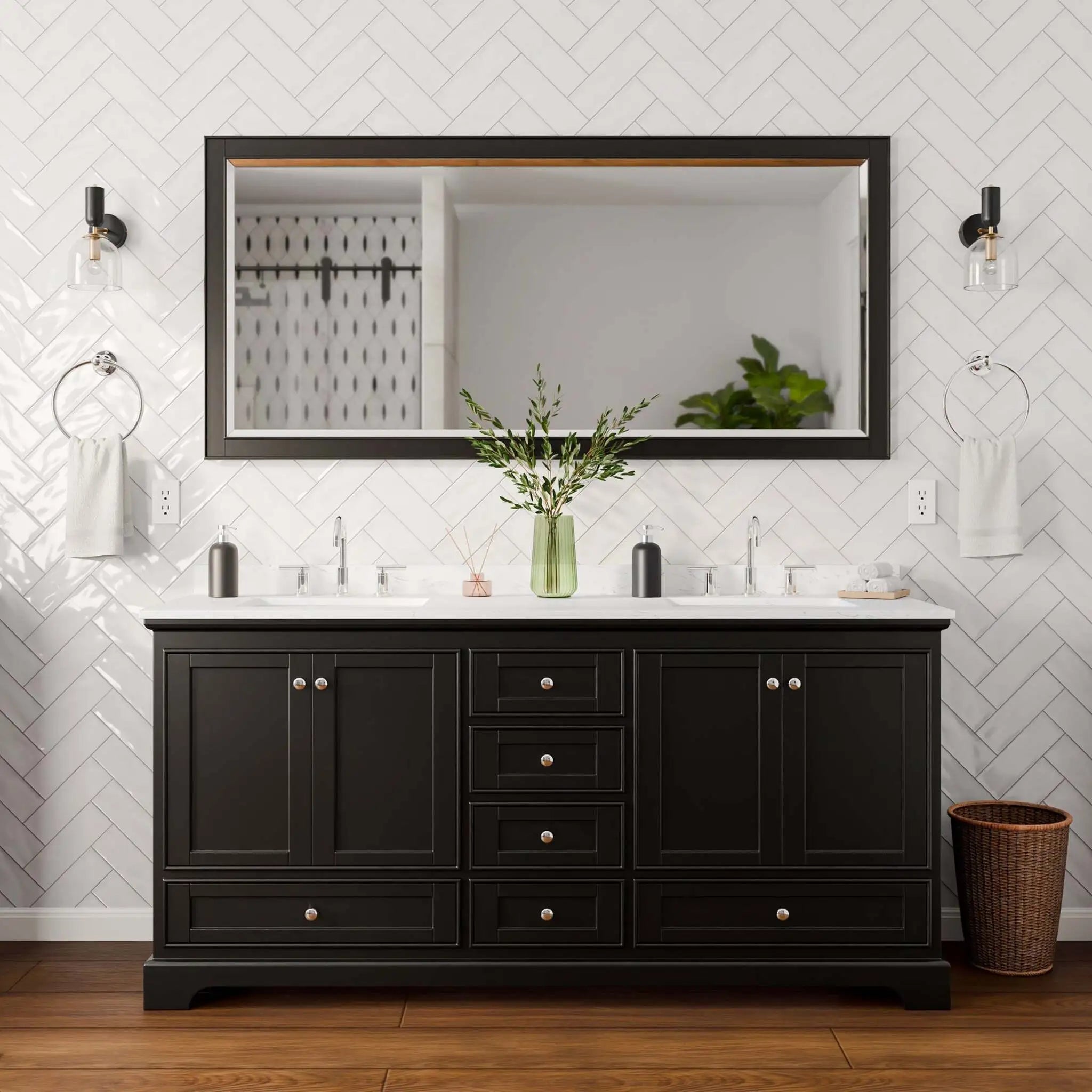 72" Deborah Double Bathroom Vanity in Dark Espresso with Polished Chrome Trim & 70" Mirror by Wyndham