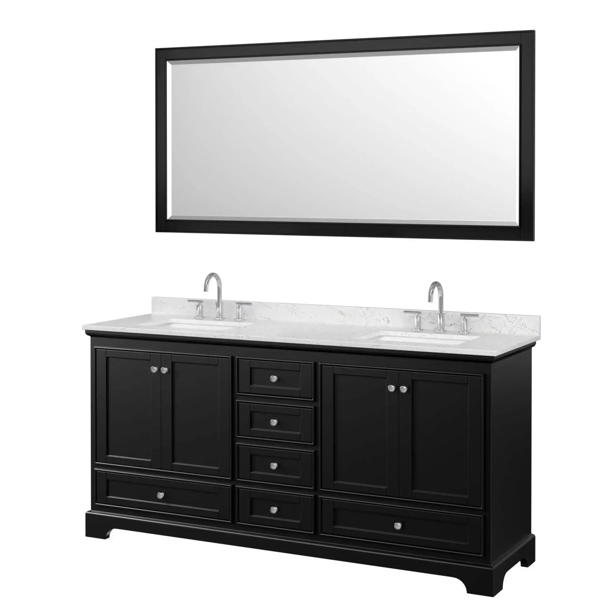 72" Deborah Double Bathroom Vanity in Dark Espresso with Polished Chrome Trim & 70" Mirror by Wyndham