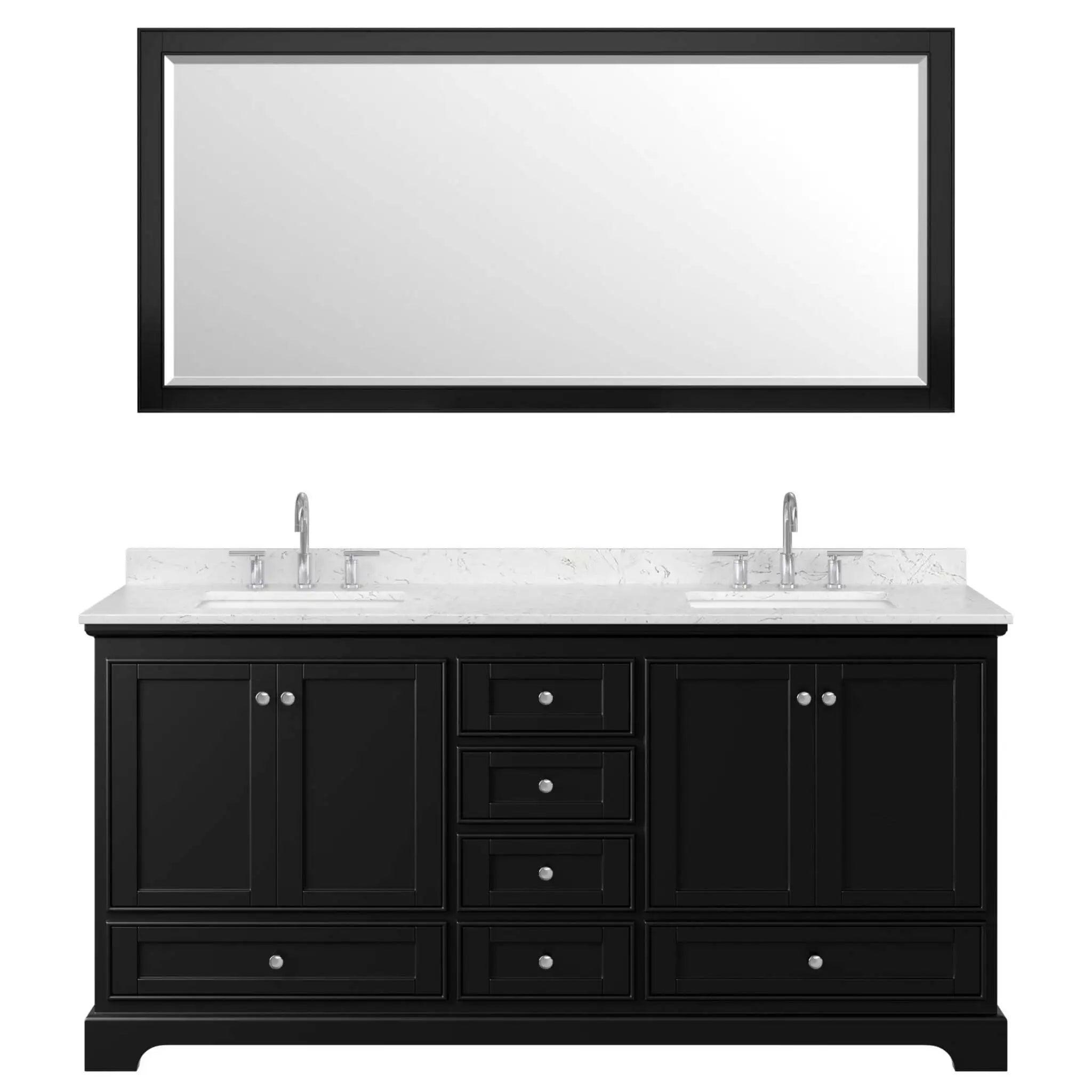 72" Deborah Double Bathroom Vanity in Dark Espresso with Polished Chrome Trim & 70" Mirror by Wyndham