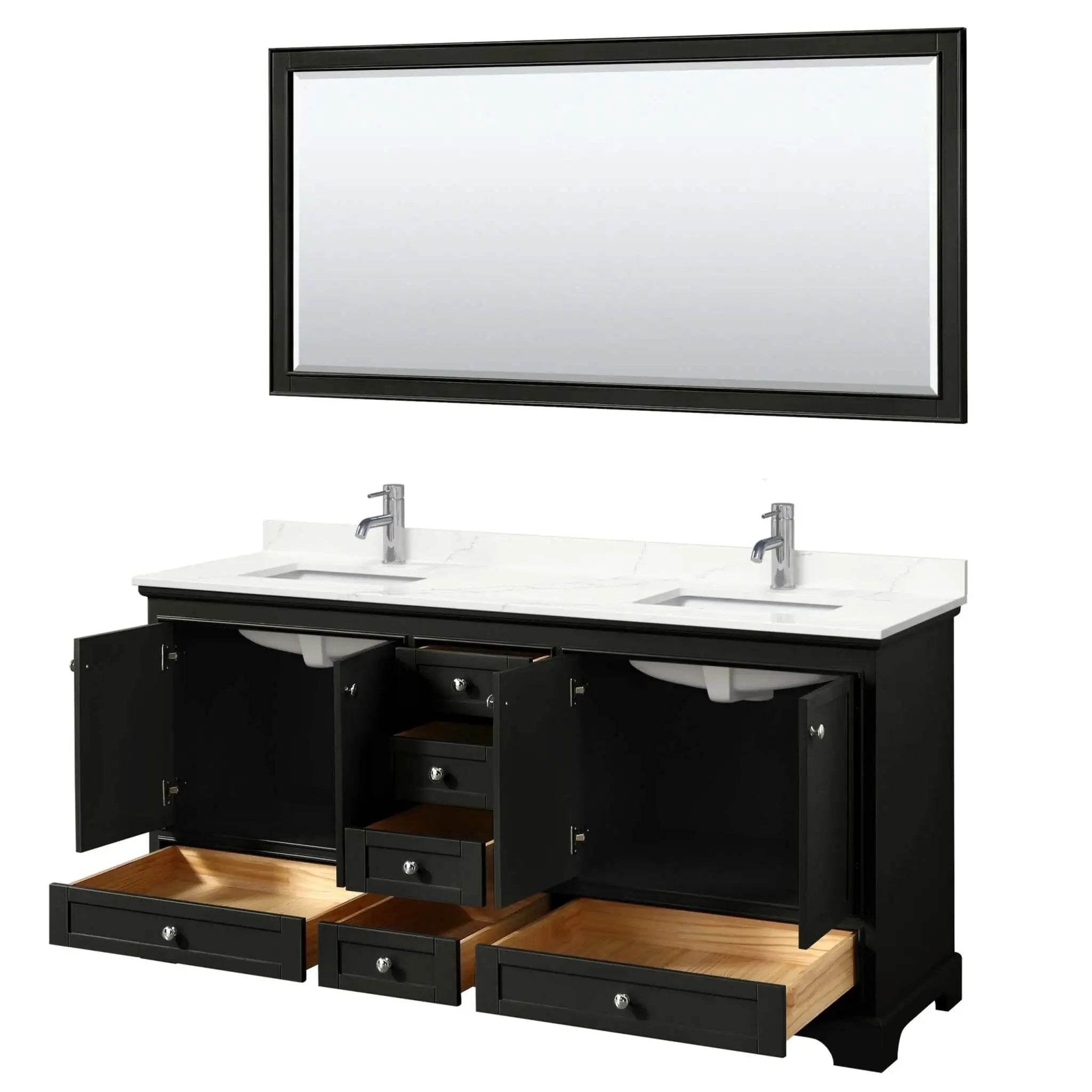 72" Deborah Double Bathroom Vanity in Dark Espresso with Polished Chrome Trim & 70" Mirror by Wyndham