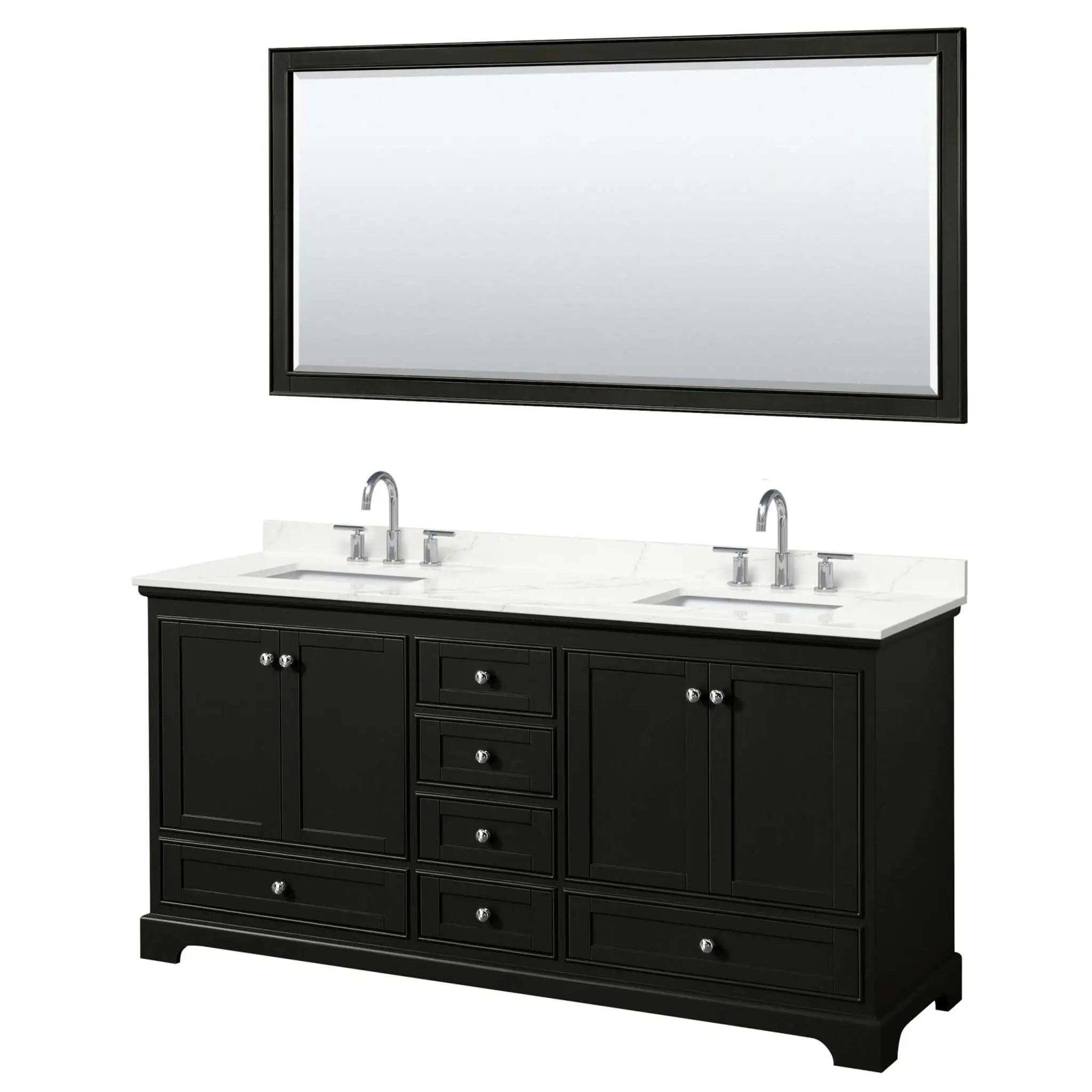 72" Deborah Double Bathroom Vanity in Dark Espresso with Polished Chrome Trim & 70" Mirror by Wyndham