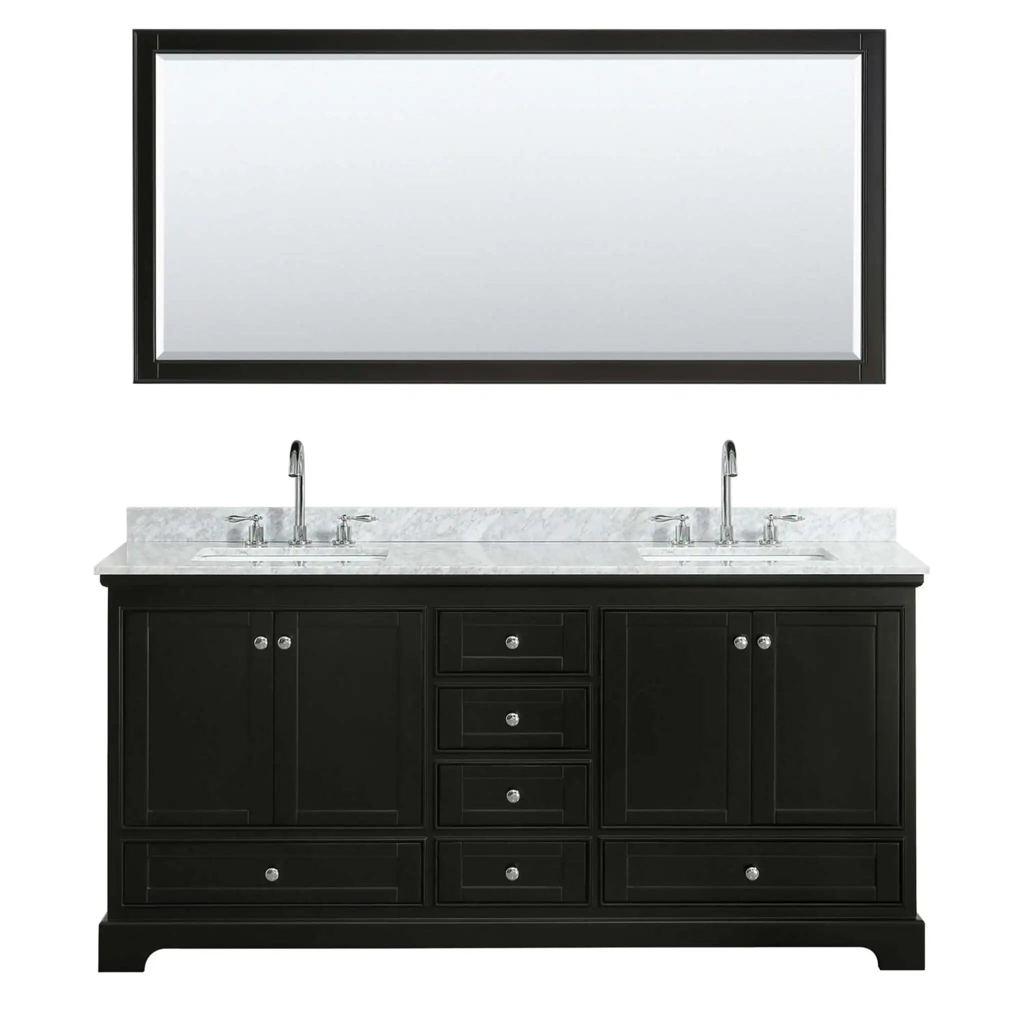 72" Deborah Double Bathroom Vanity in Dark Espresso with Polished Chrome Trim & 70" Mirror by Wyndham