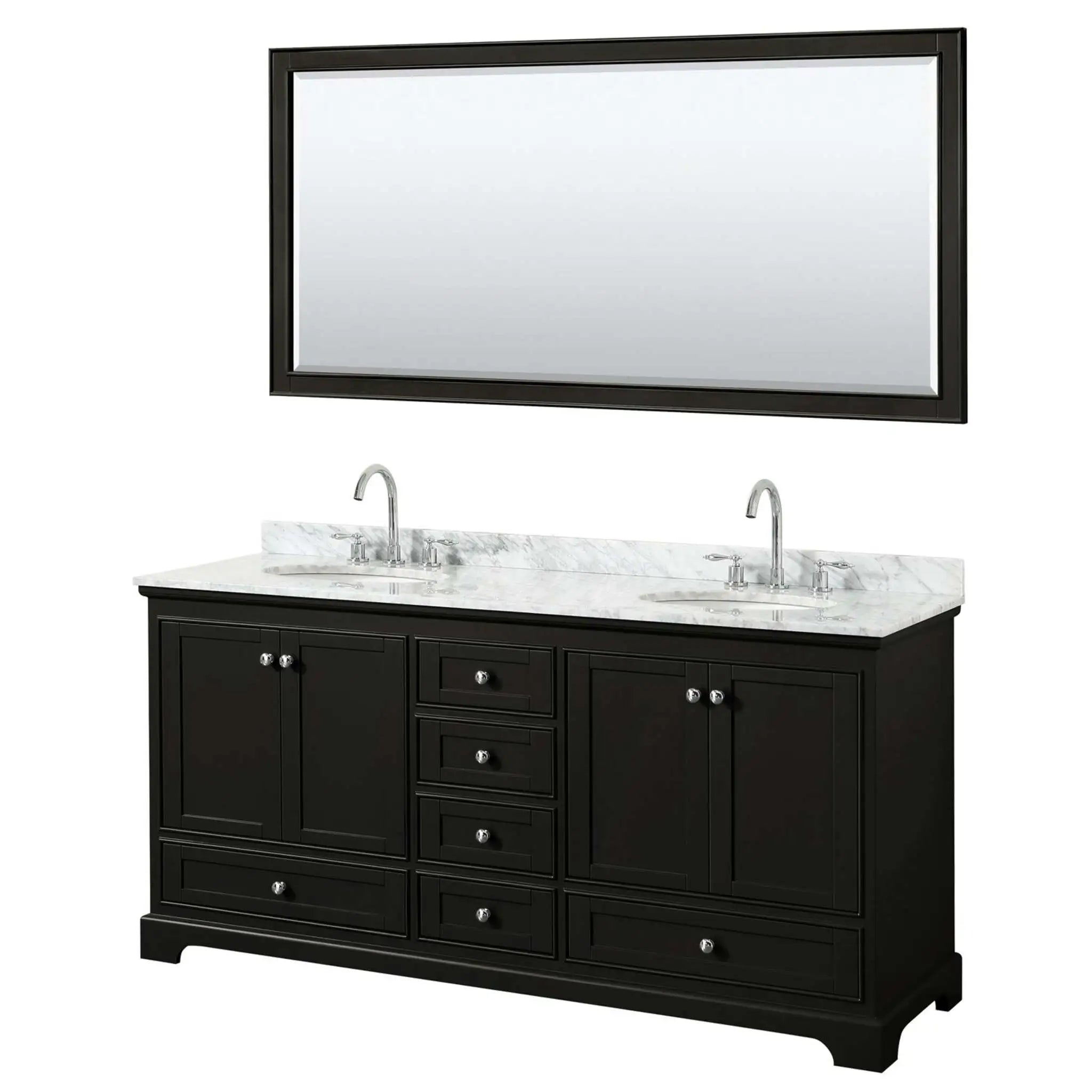 72" Deborah Double Bathroom Vanity in Dark Espresso with Polished Chrome Trim & 70" Mirror by Wyndham
