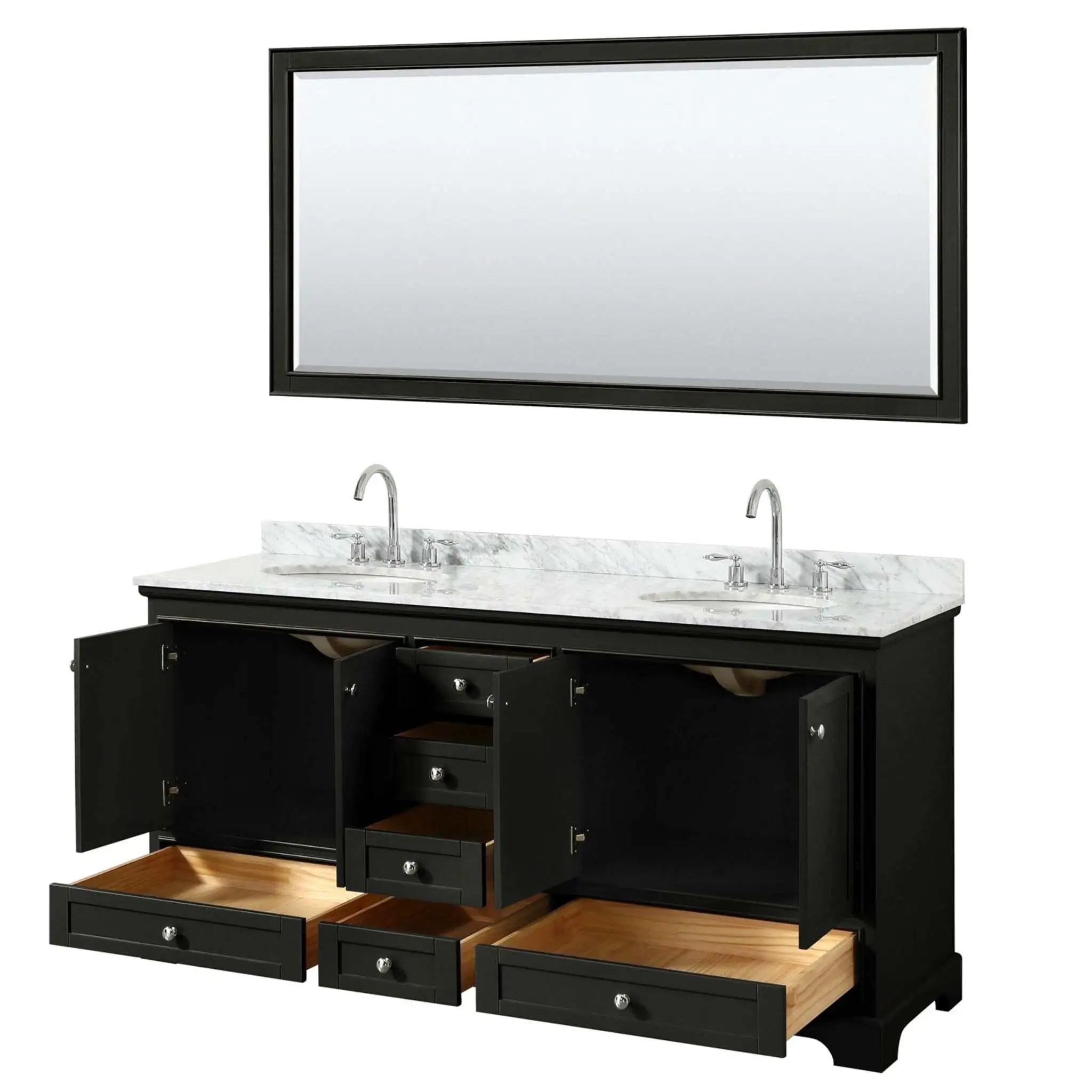 72" Deborah Double Bathroom Vanity in Dark Espresso with Polished Chrome Trim & 70" Mirror by Wyndham